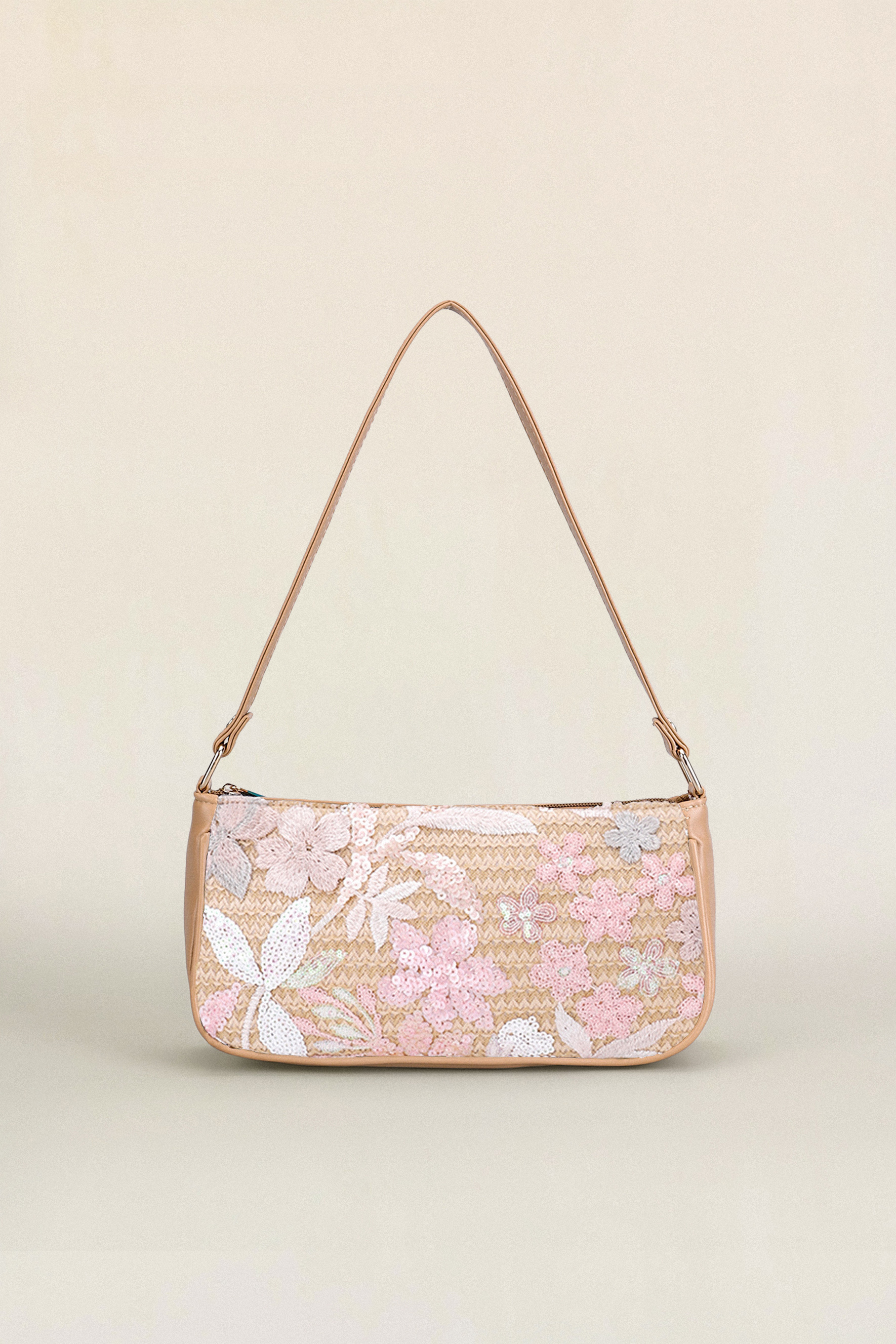 Floral Embroidered Sequin Shoulder Bag-purelyfable