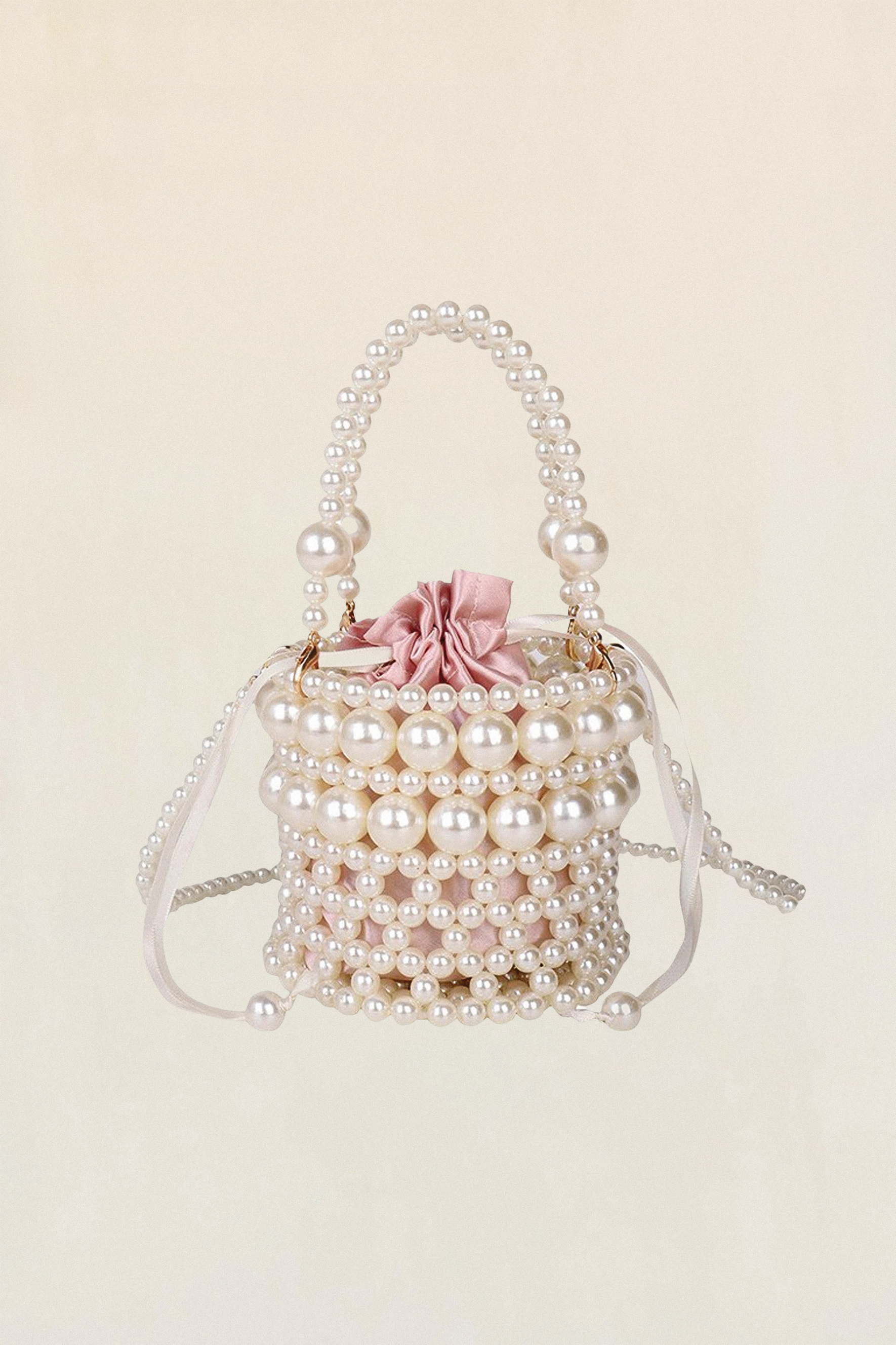Faux Pearl Drawstring Bucket Bag-purelyfable