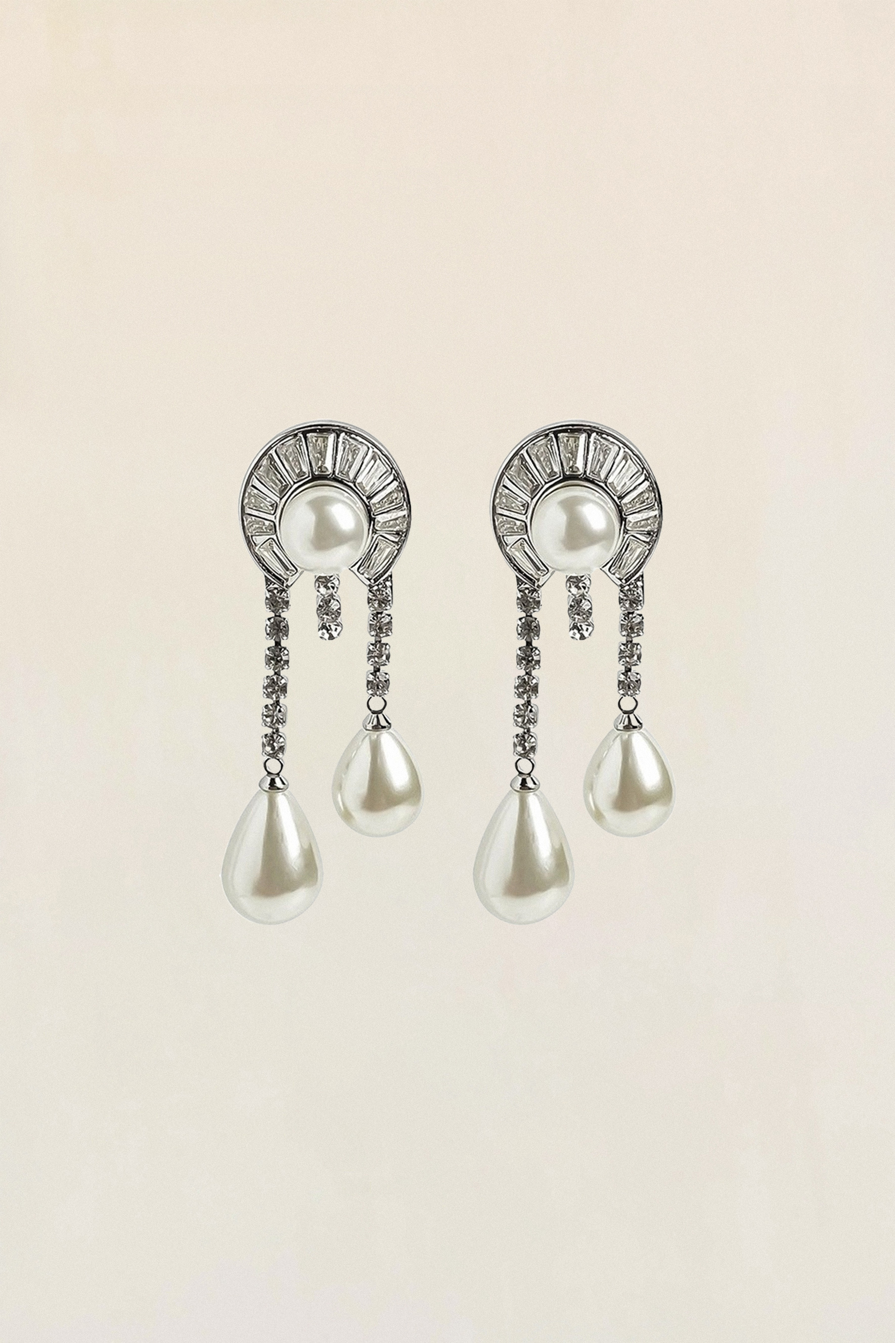 Teardrop Pearl Rhinestone Drop Earrings-purelyfable