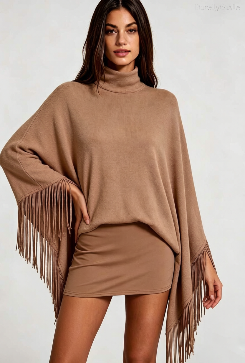 Grace Brown Fringe Shawl Style Backless Dress