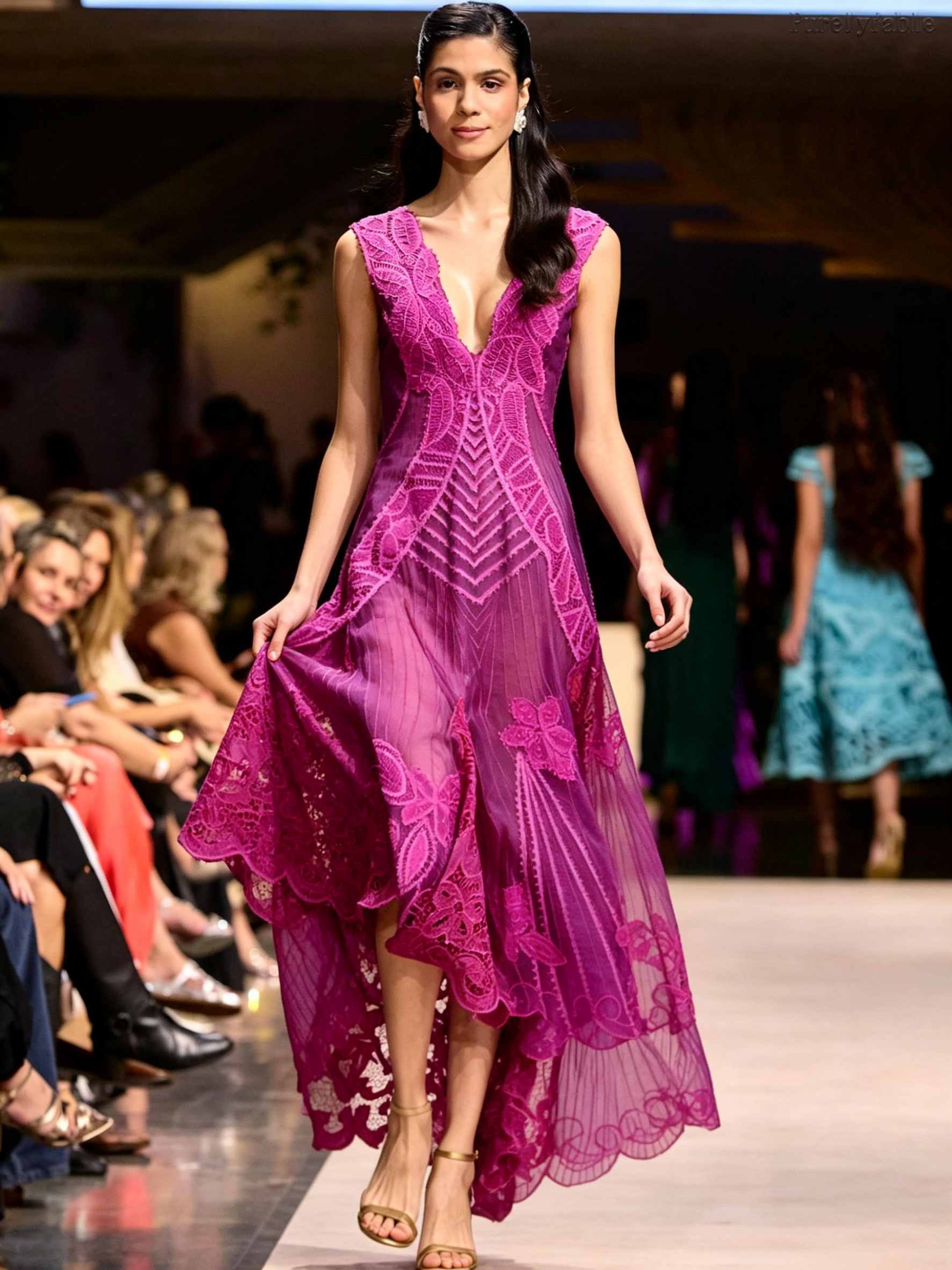 Talia Purple Sleeveless Deep V Floral Asymmetric Dress
