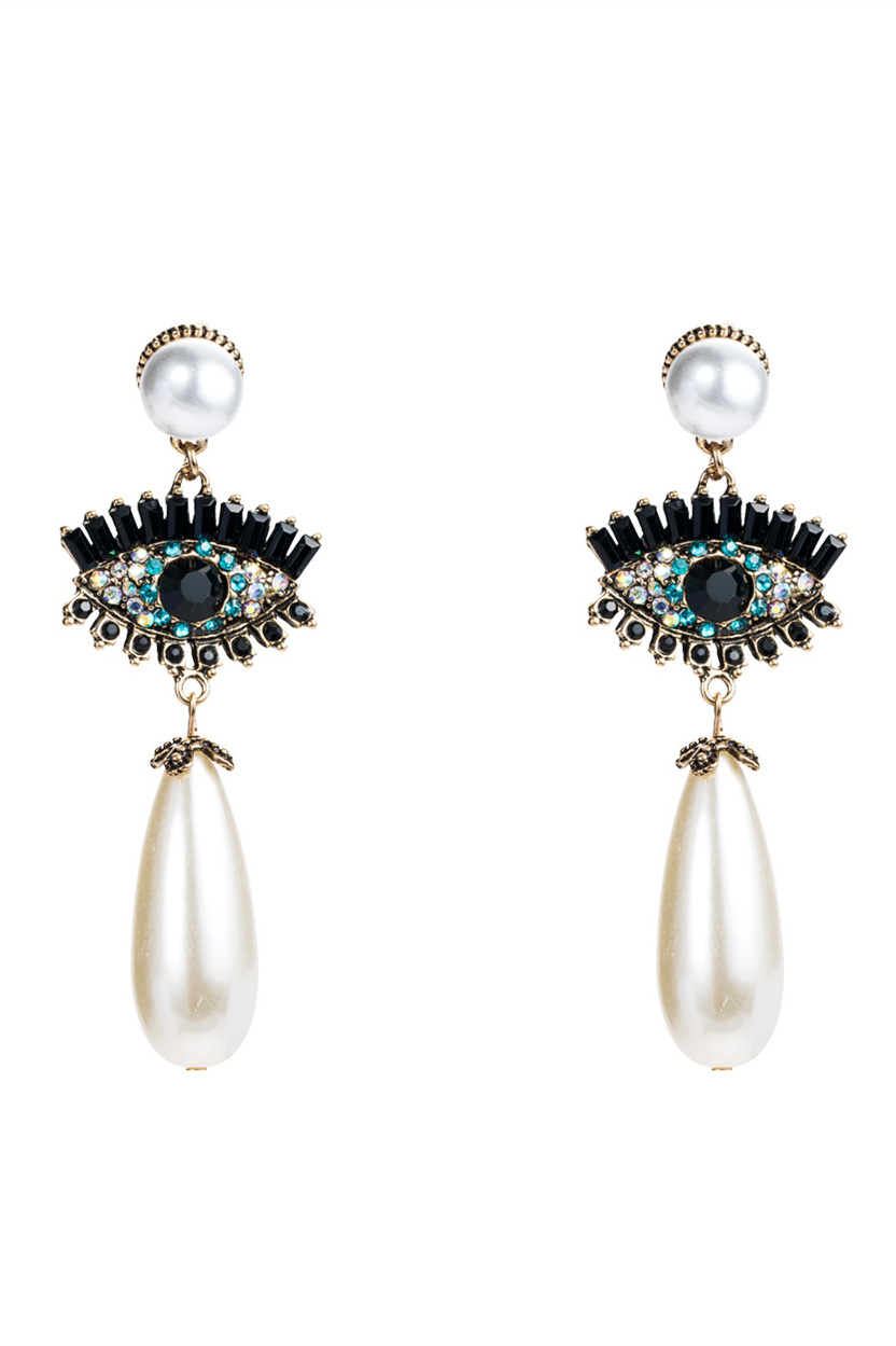 Evil Eye Pearl Earrings-purelyfable