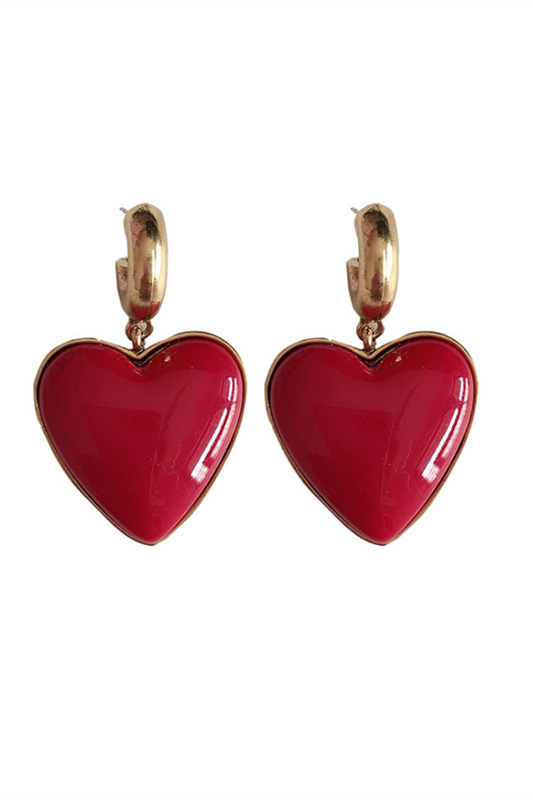 Vintage Red Heart Drop Earrings-purelyfable