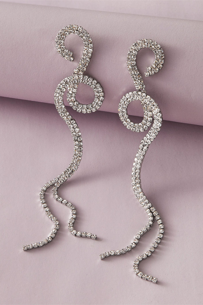 Rhinestone Fringe Drop Earrings-purelyfable