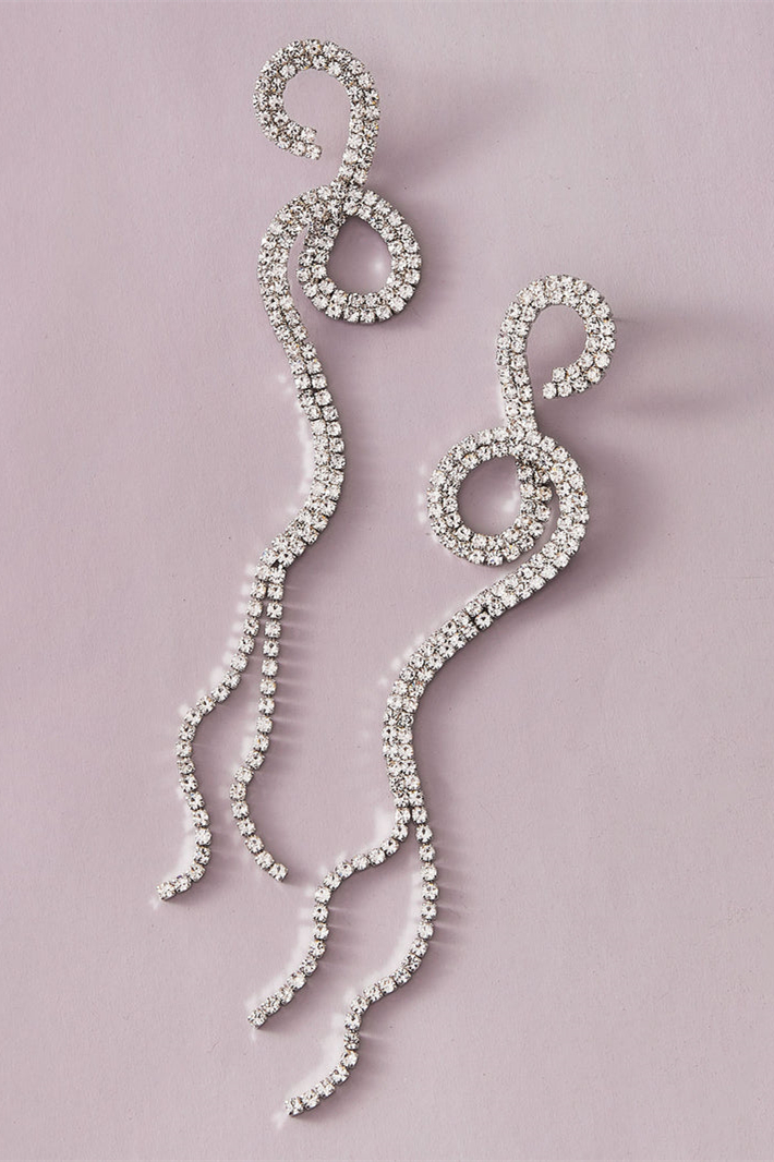 Rhinestone Fringe Drop Earrings-purelyfable