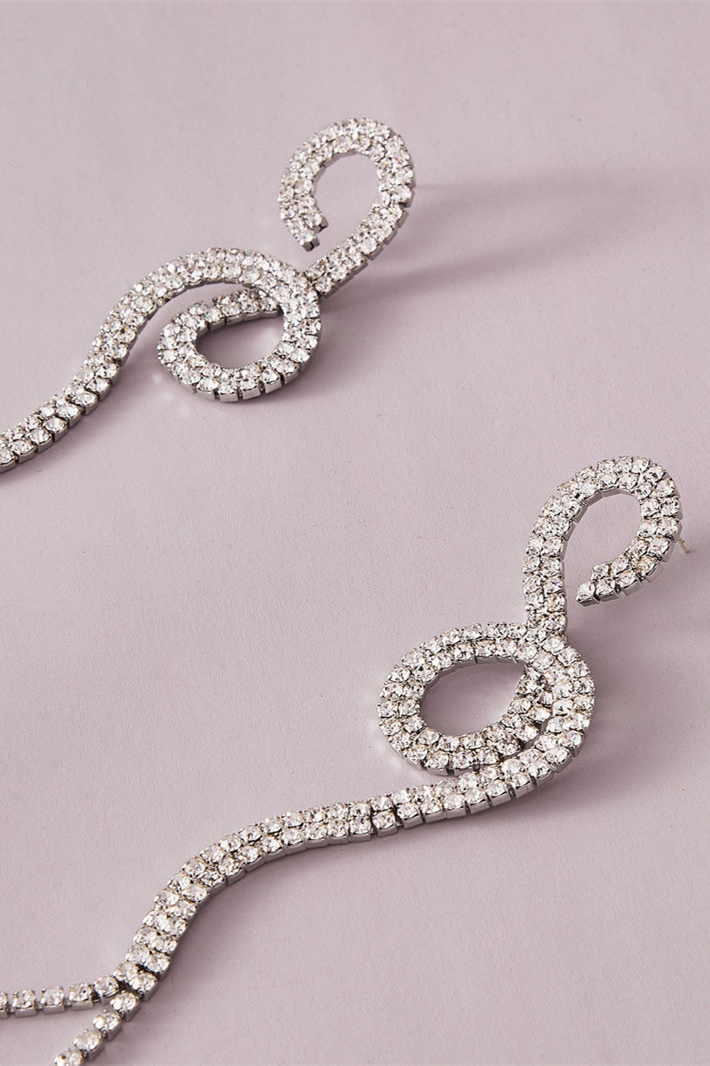 Rhinestone Fringe Drop Earrings-purelyfable