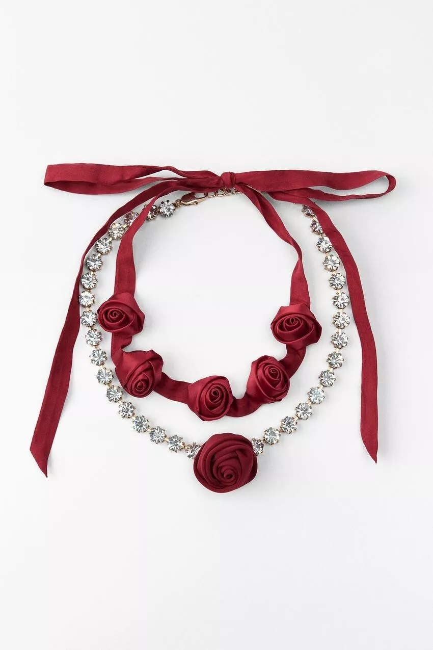 Two-Pack Rose Rhinestones Necklace Set-purelyfable