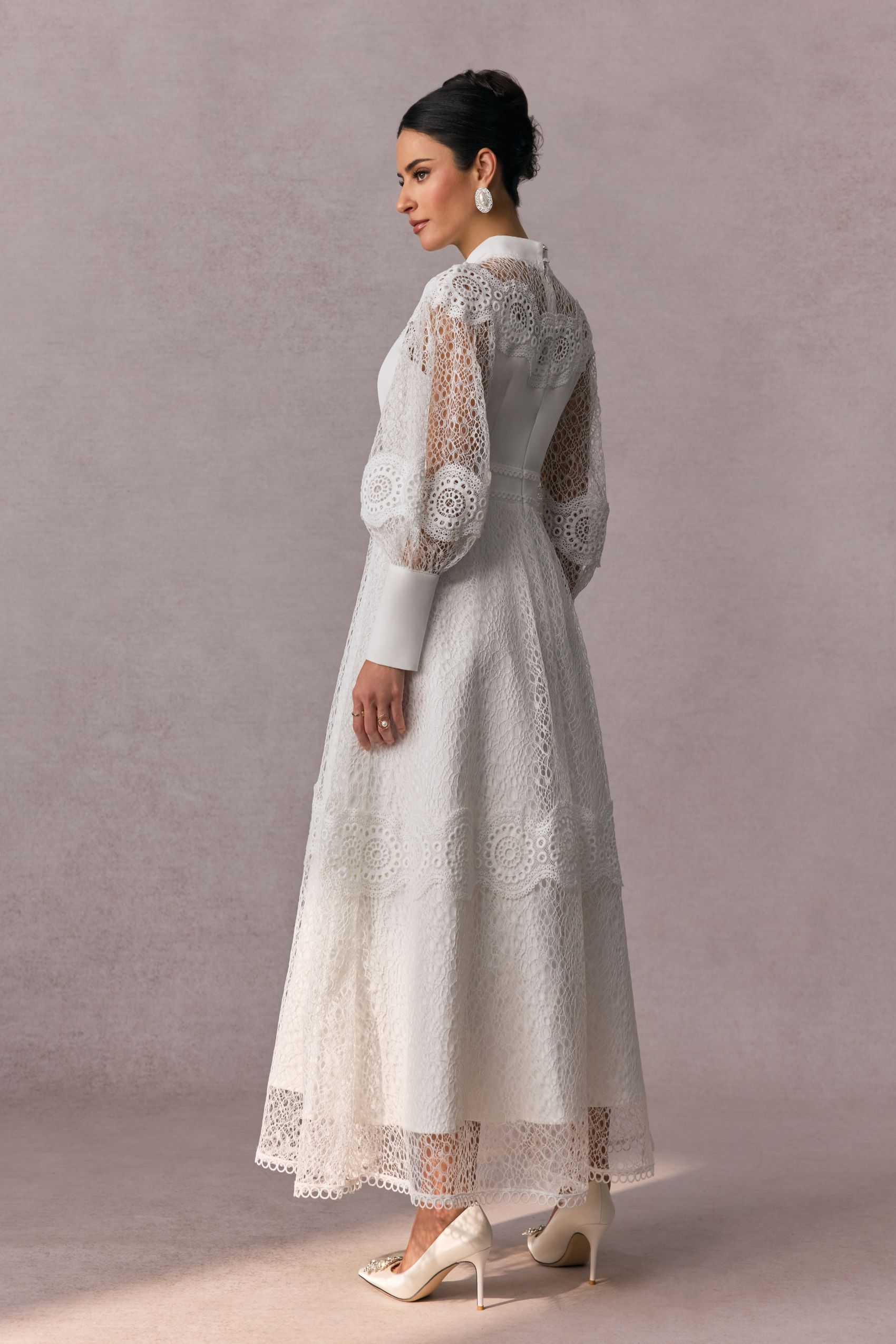 Charlotte High Neck Puff Sleeve Lace Maxi Dress-purelyfable