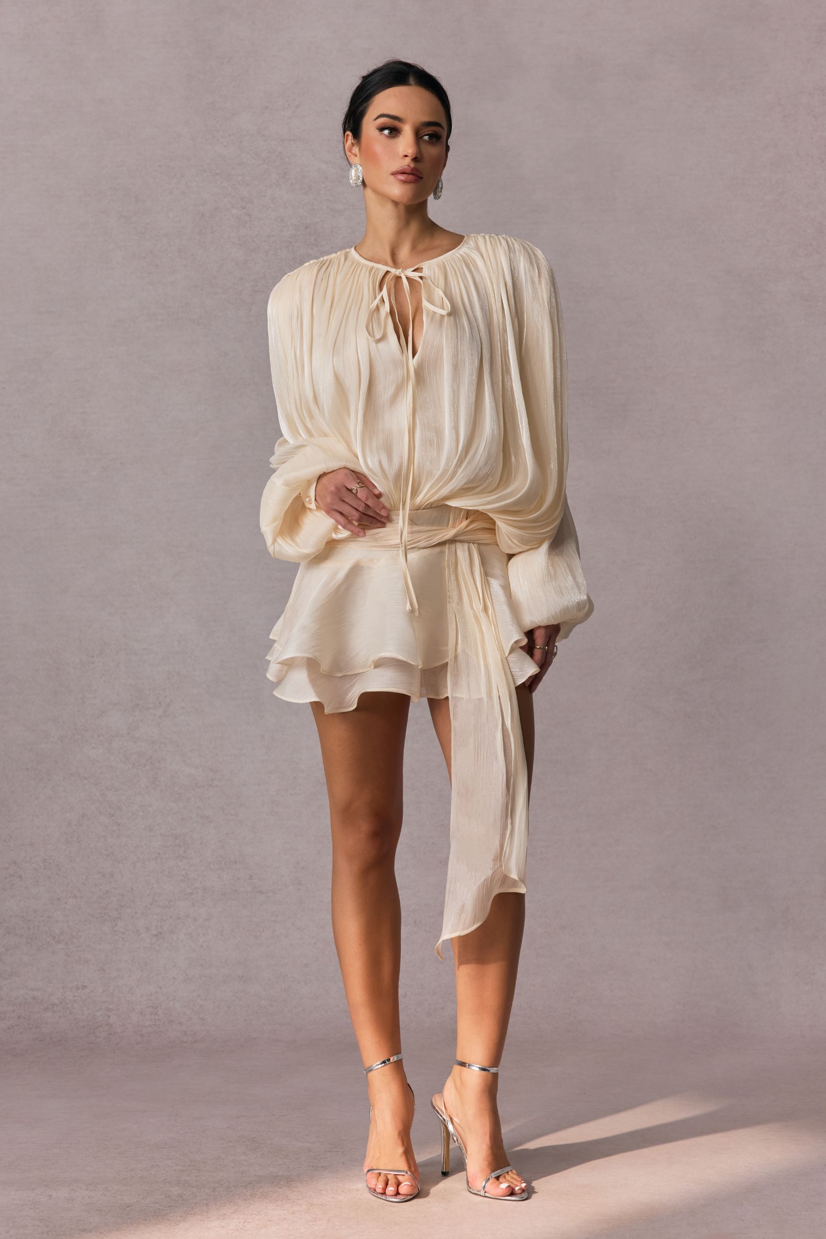 Beryl Pleated Ruffle Hem Mini Dress-purelyfable