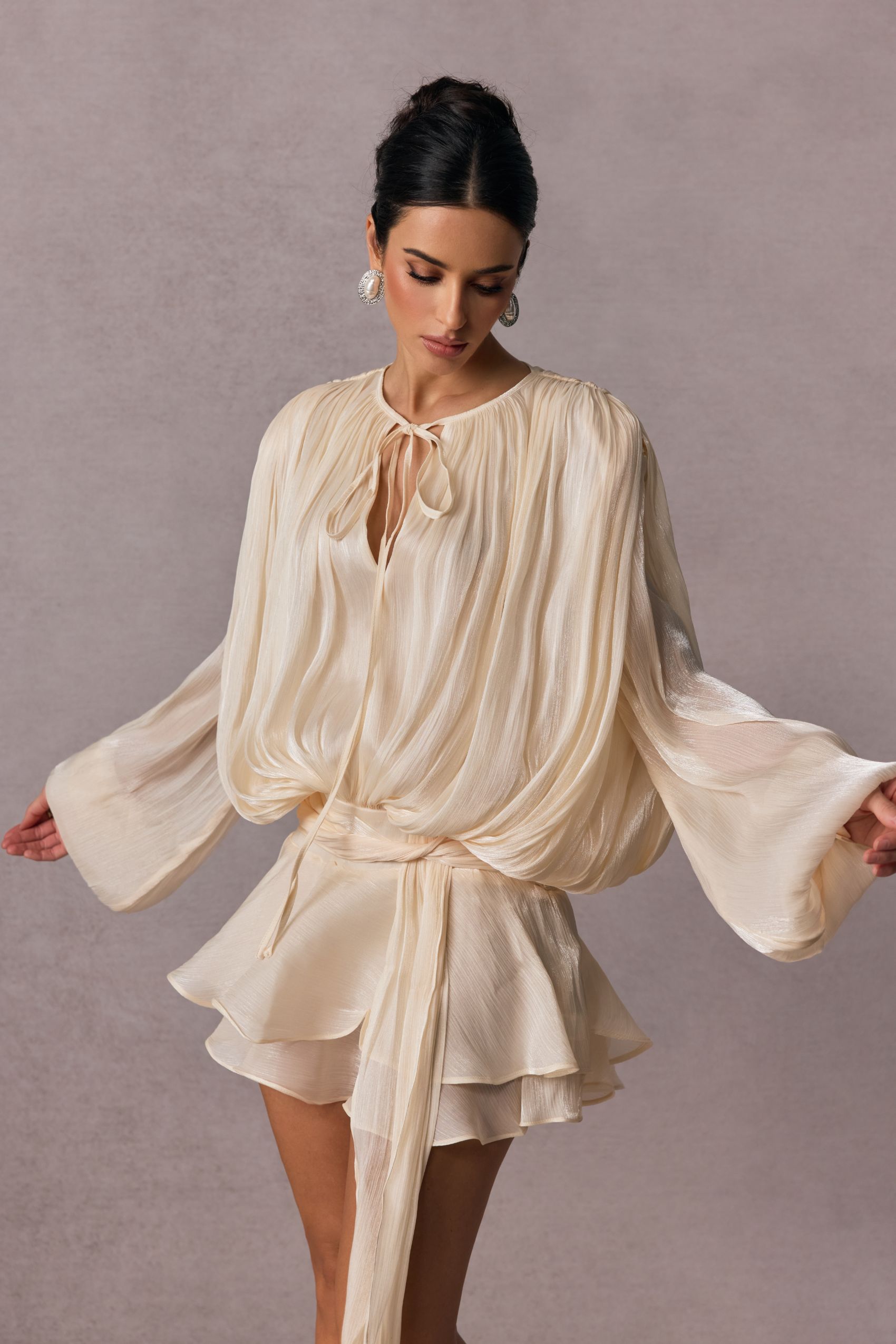 Beryl Pleated Ruffle Hem Mini Dress-purelyfable