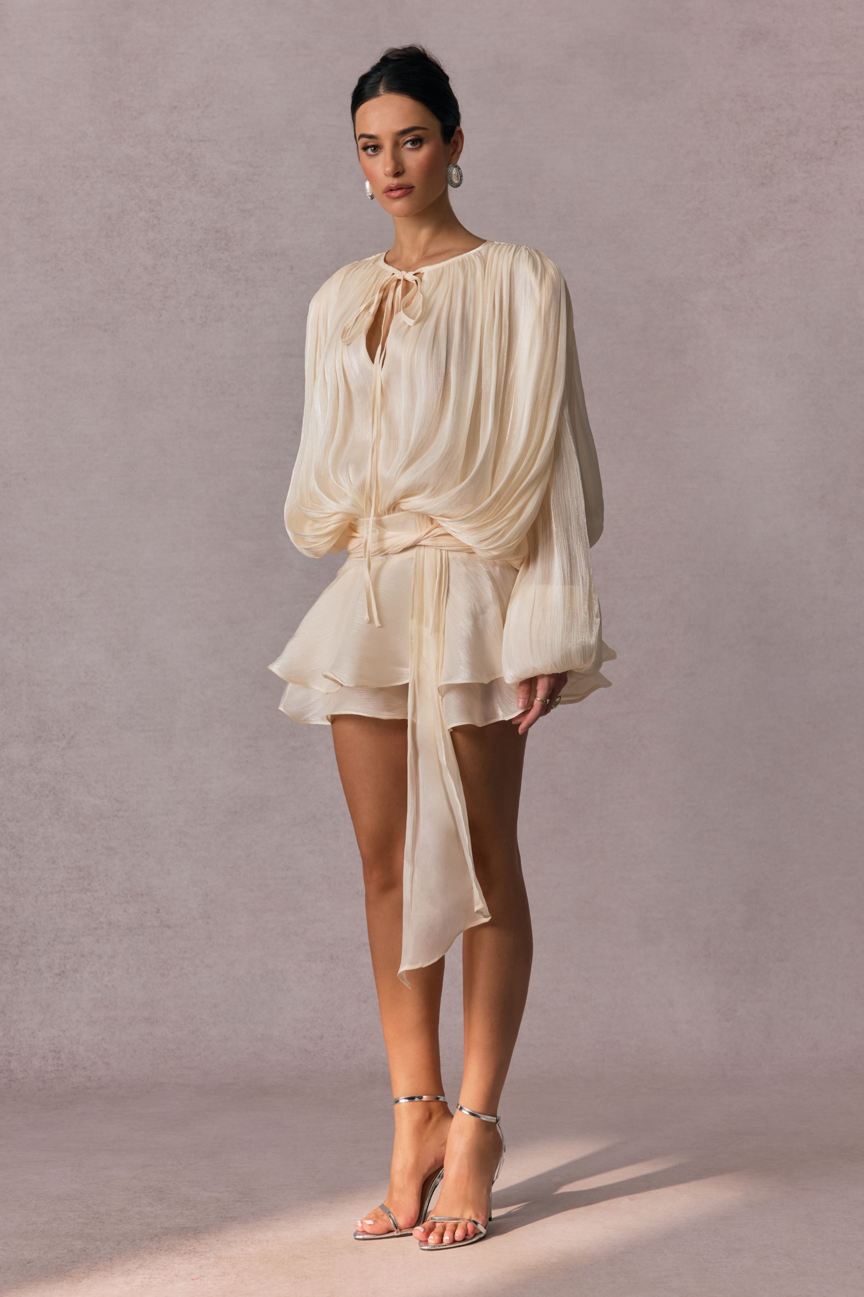 Beryl Pleated Ruffle Hem Mini Dress-purelyfable