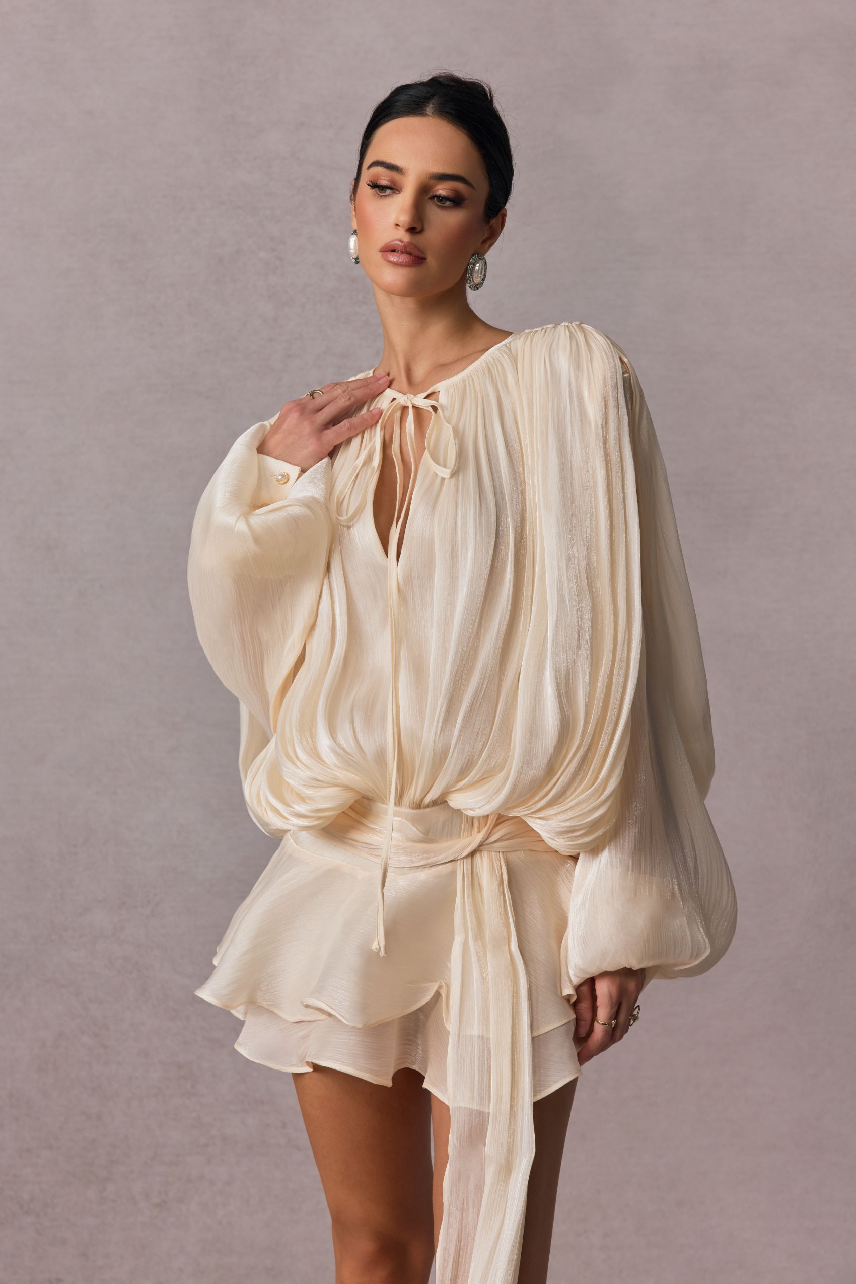 Beryl Pleated Ruffle Hem Mini Dress-purelyfable