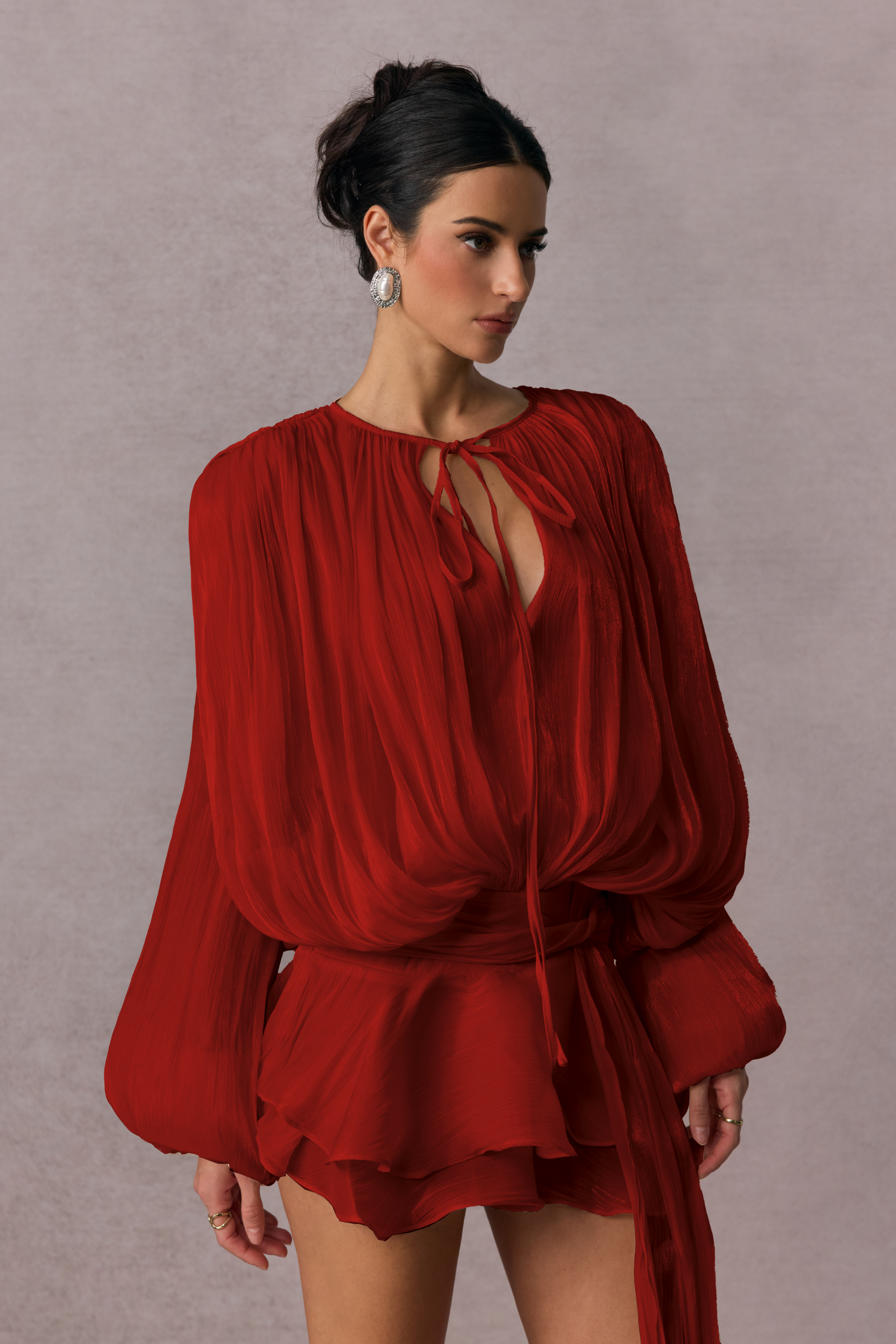 Beryl Pleated Ruffle Hem Mini Dress-purelyfable