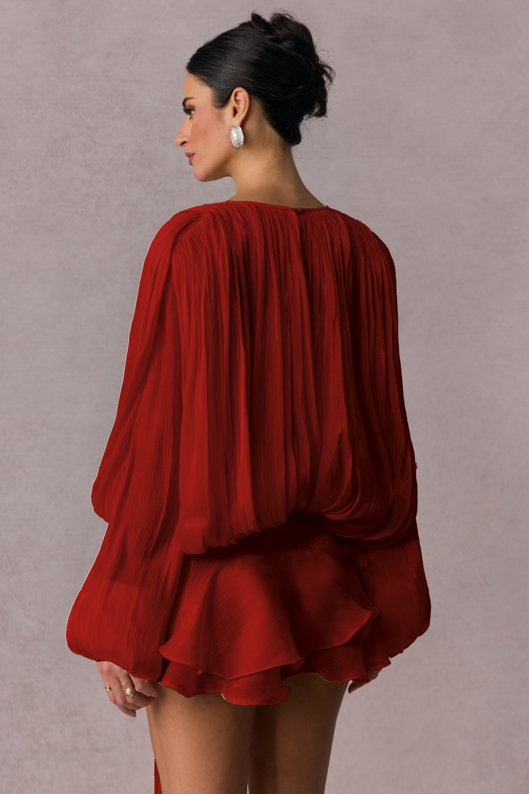 Beryl Pleated Ruffle Hem Mini Dress-purelyfable
