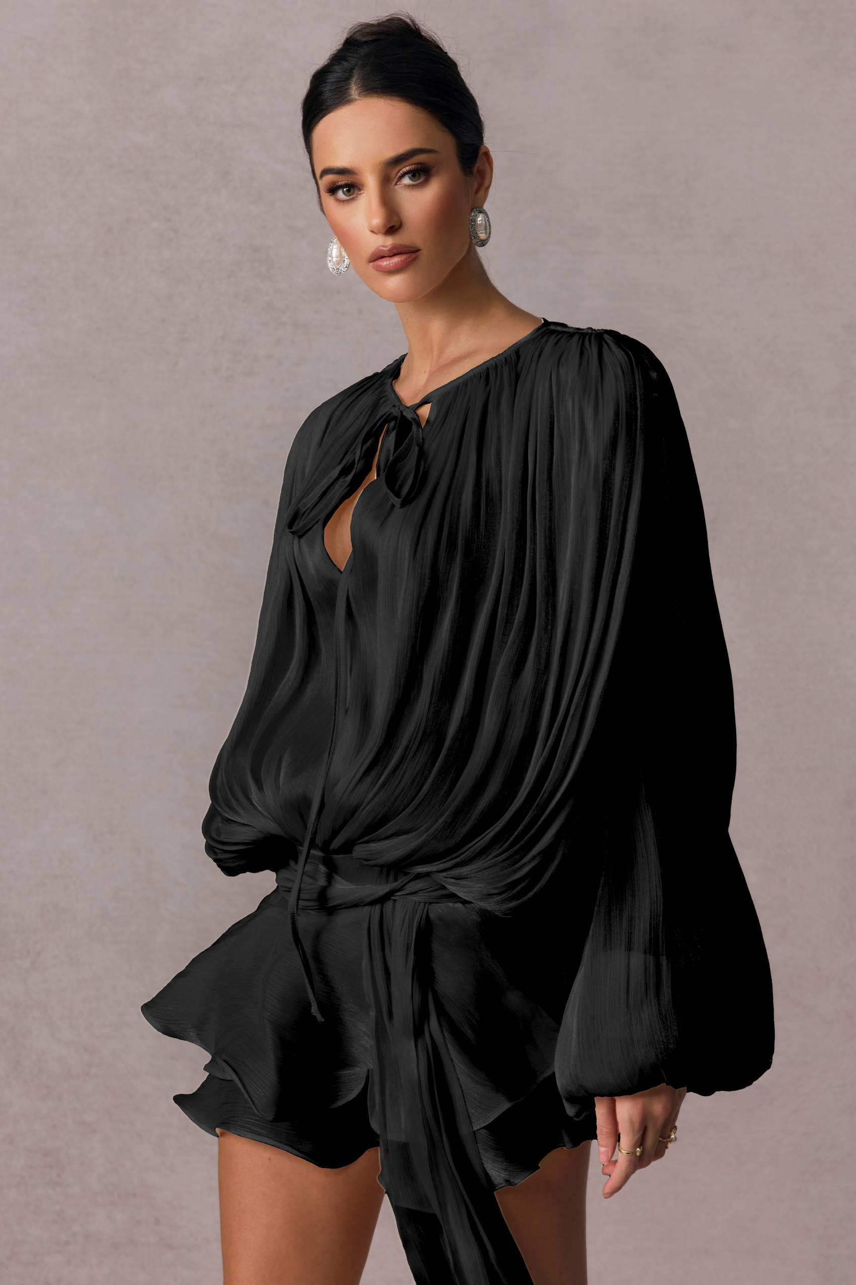 Beryl Pleated Ruffle Hem Mini Dress-purelyfable