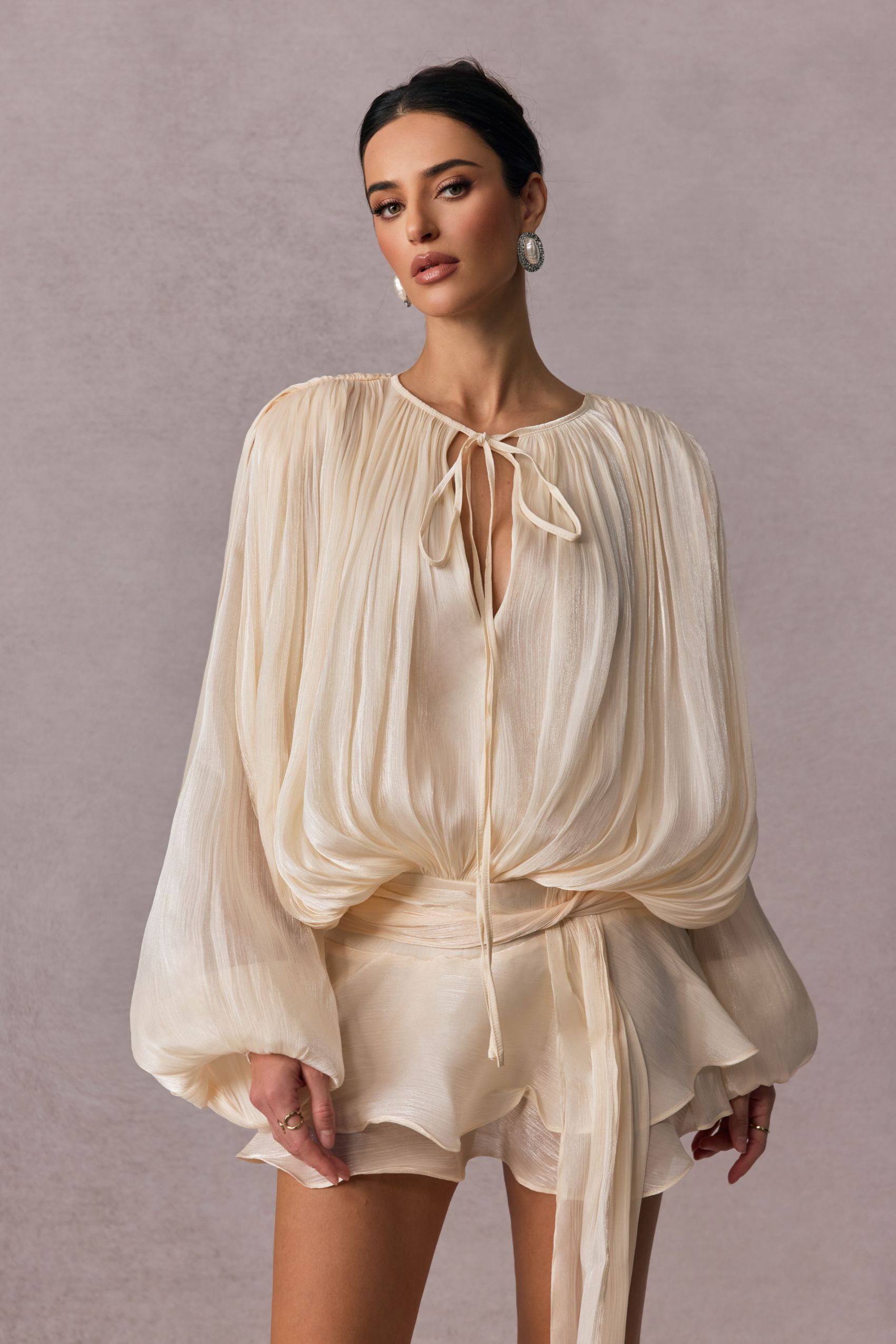 Beryl Pleated Ruffle Hem Mini Dress-purelyfable