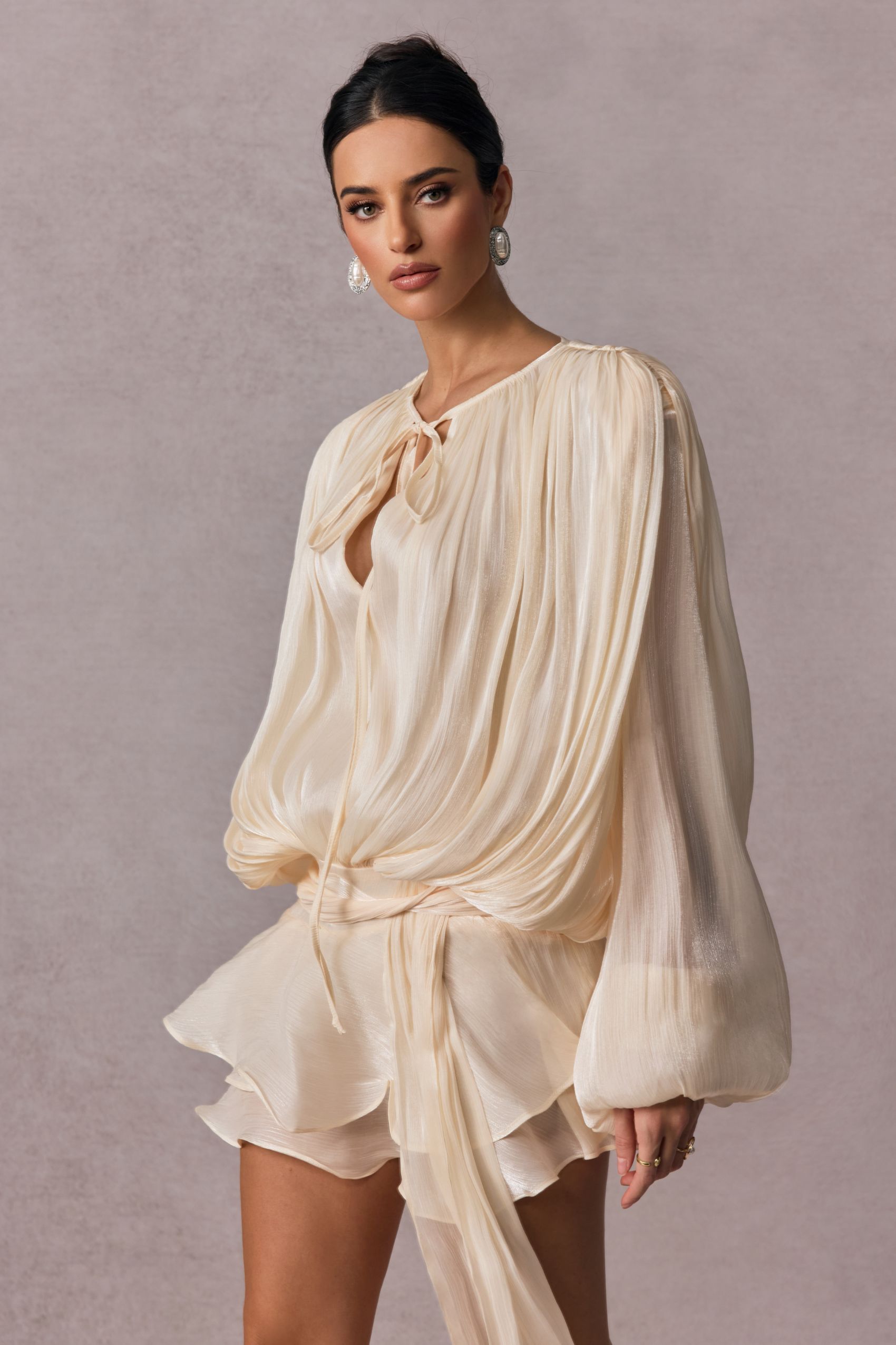 Beryl Pleated Ruffle Hem Mini Dress-purelyfable