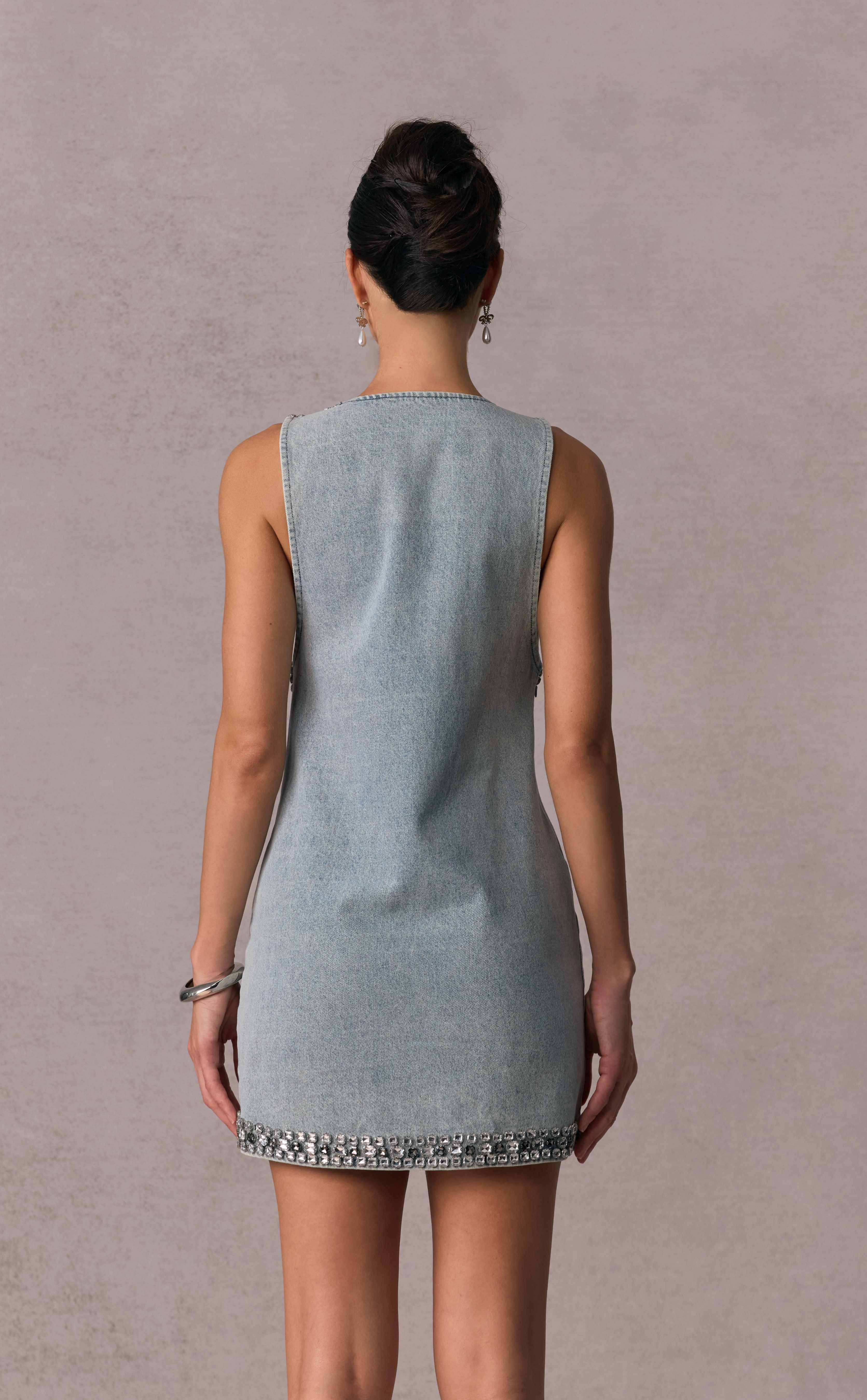 Shirley Crystal Embellished Denim Mini Dress-purelyfable