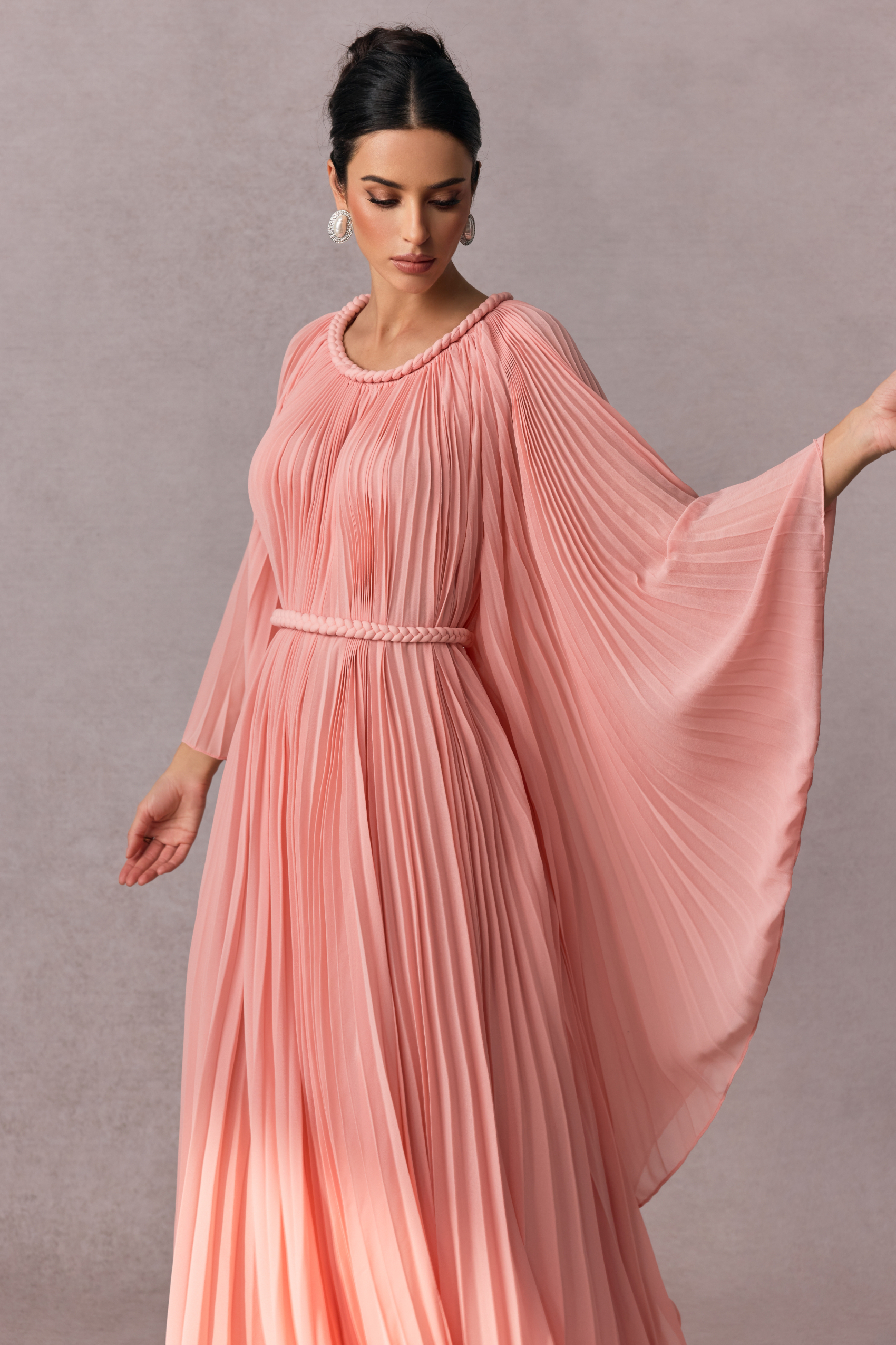 Laura Batwing Sleeve Pleated Maxi Dress-purelyfable