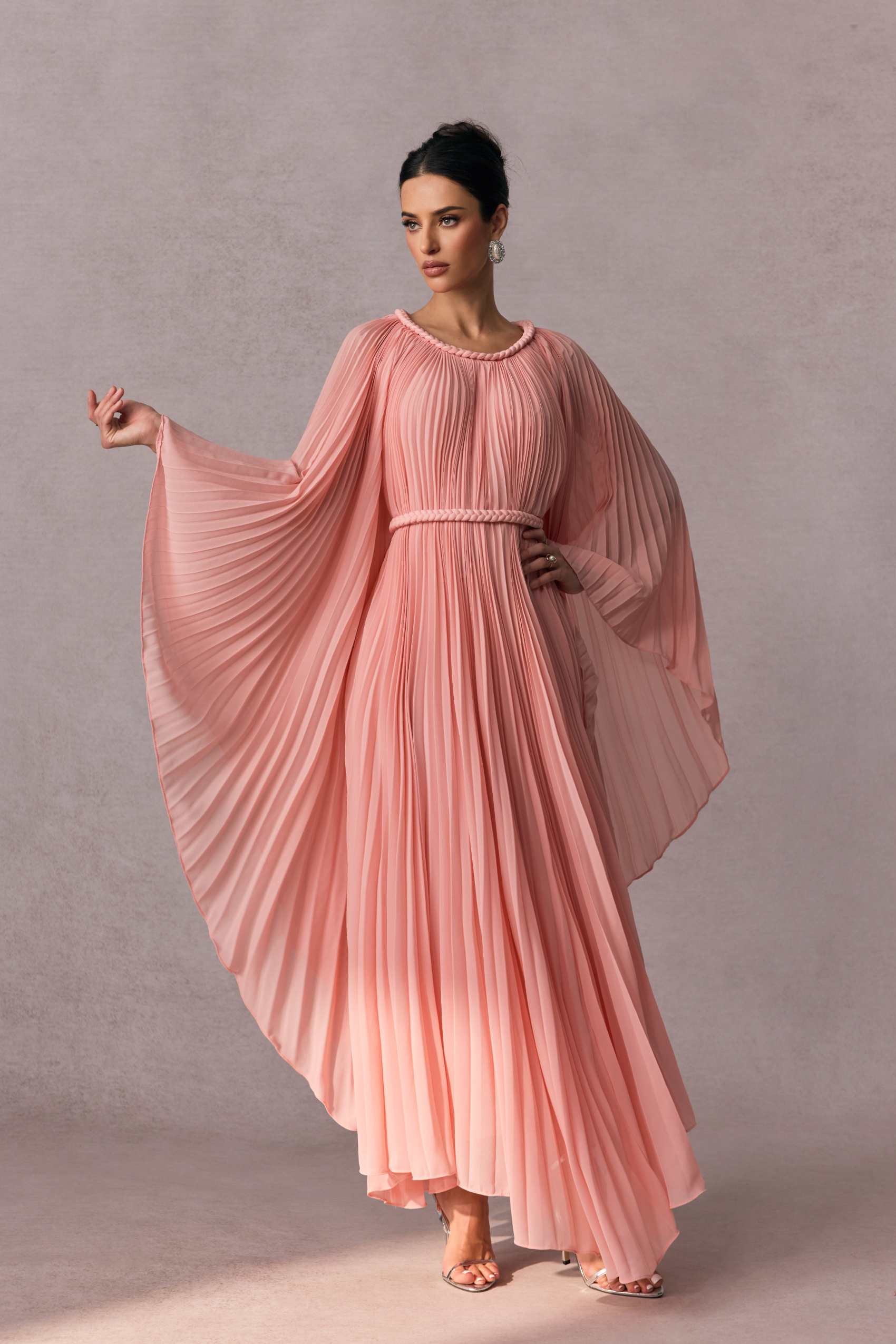 Laura Batwing Sleeve Pleated Maxi Dress-purelyfable