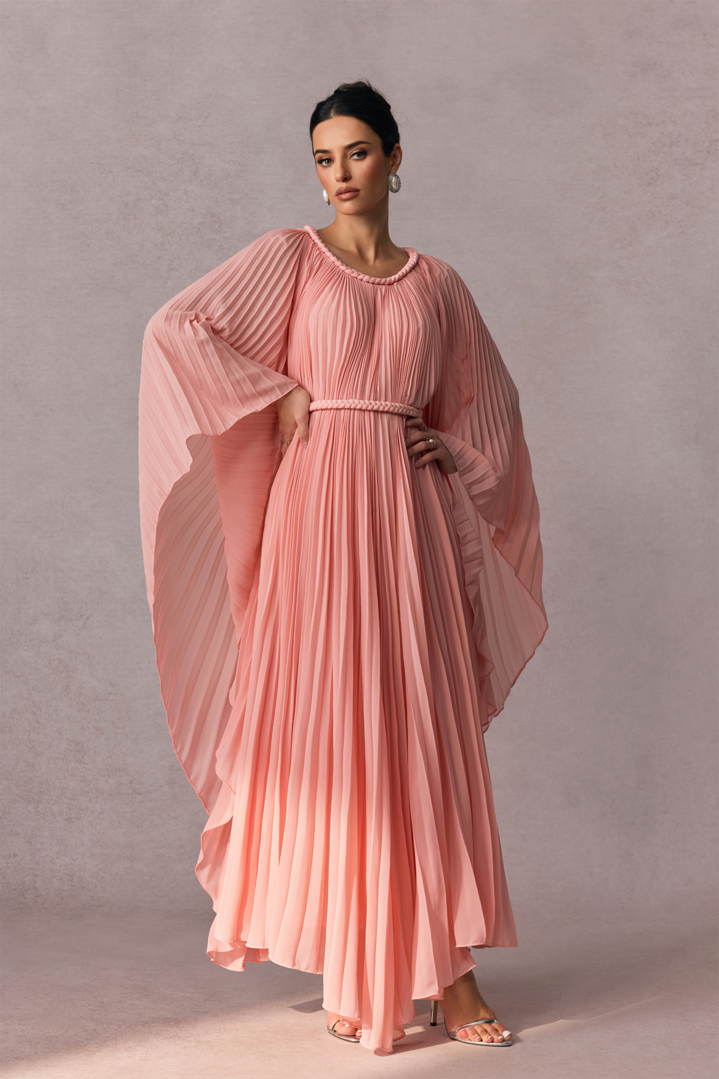 Laura Batwing Sleeve Pleated Maxi Dress-purelyfable