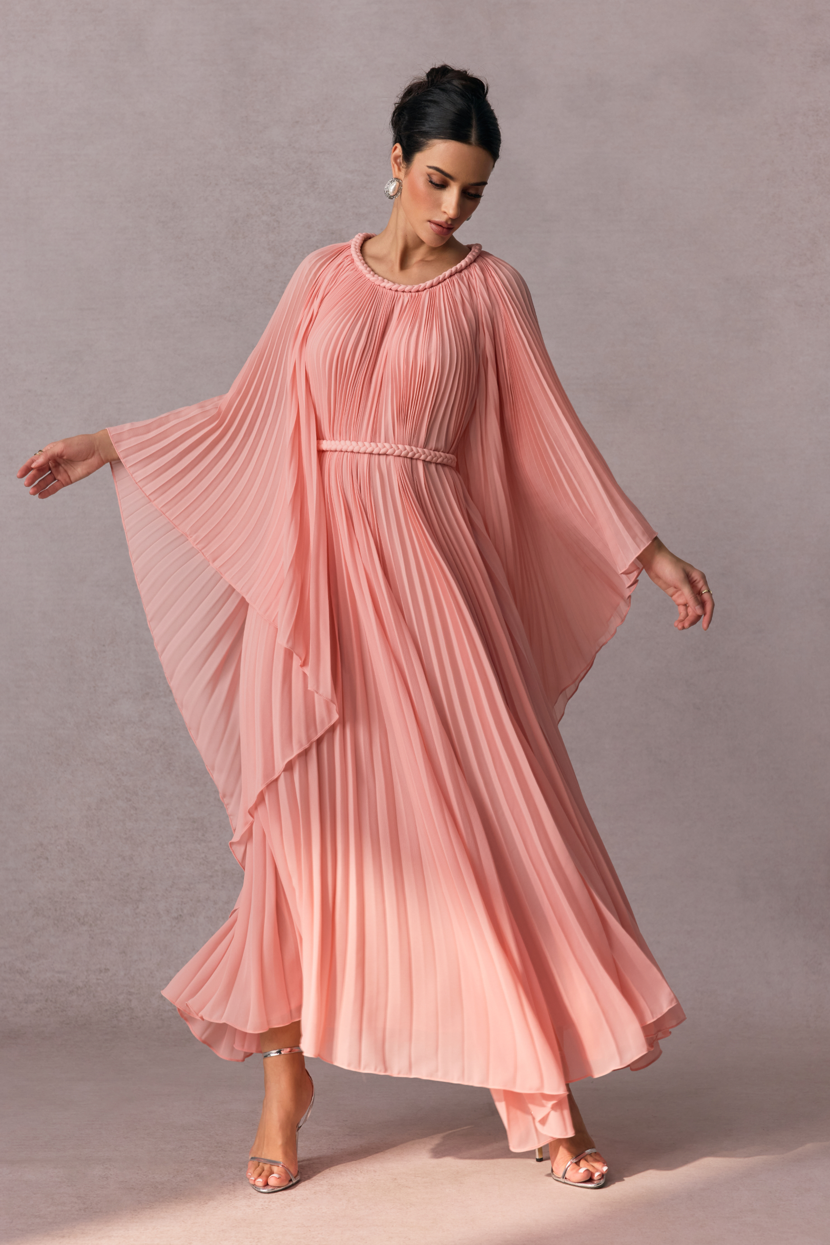 Laura Batwing Sleeve Pleated Maxi Dress-purelyfable