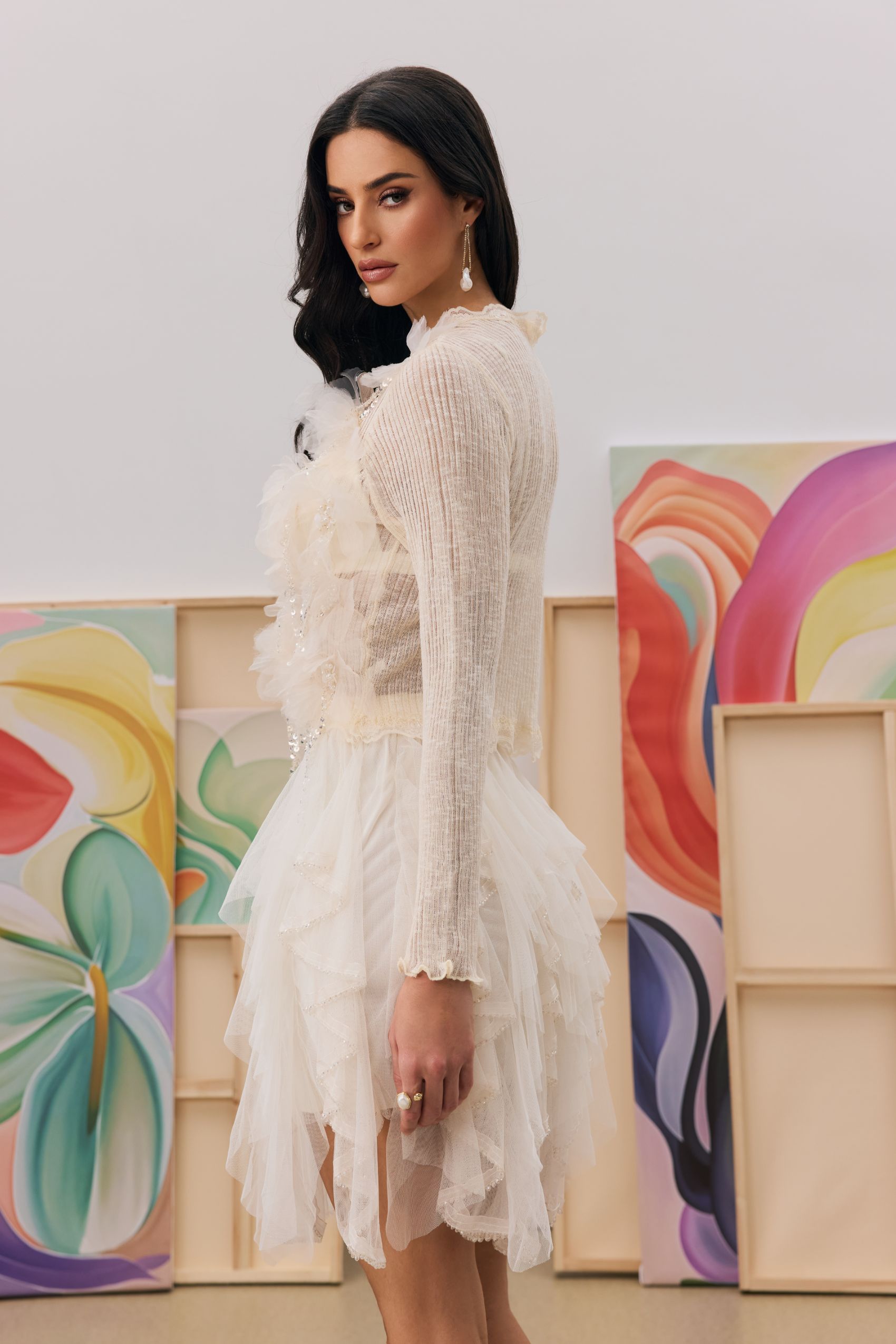 Judy Crystal Fringe Knit Cardigan-purelyfable