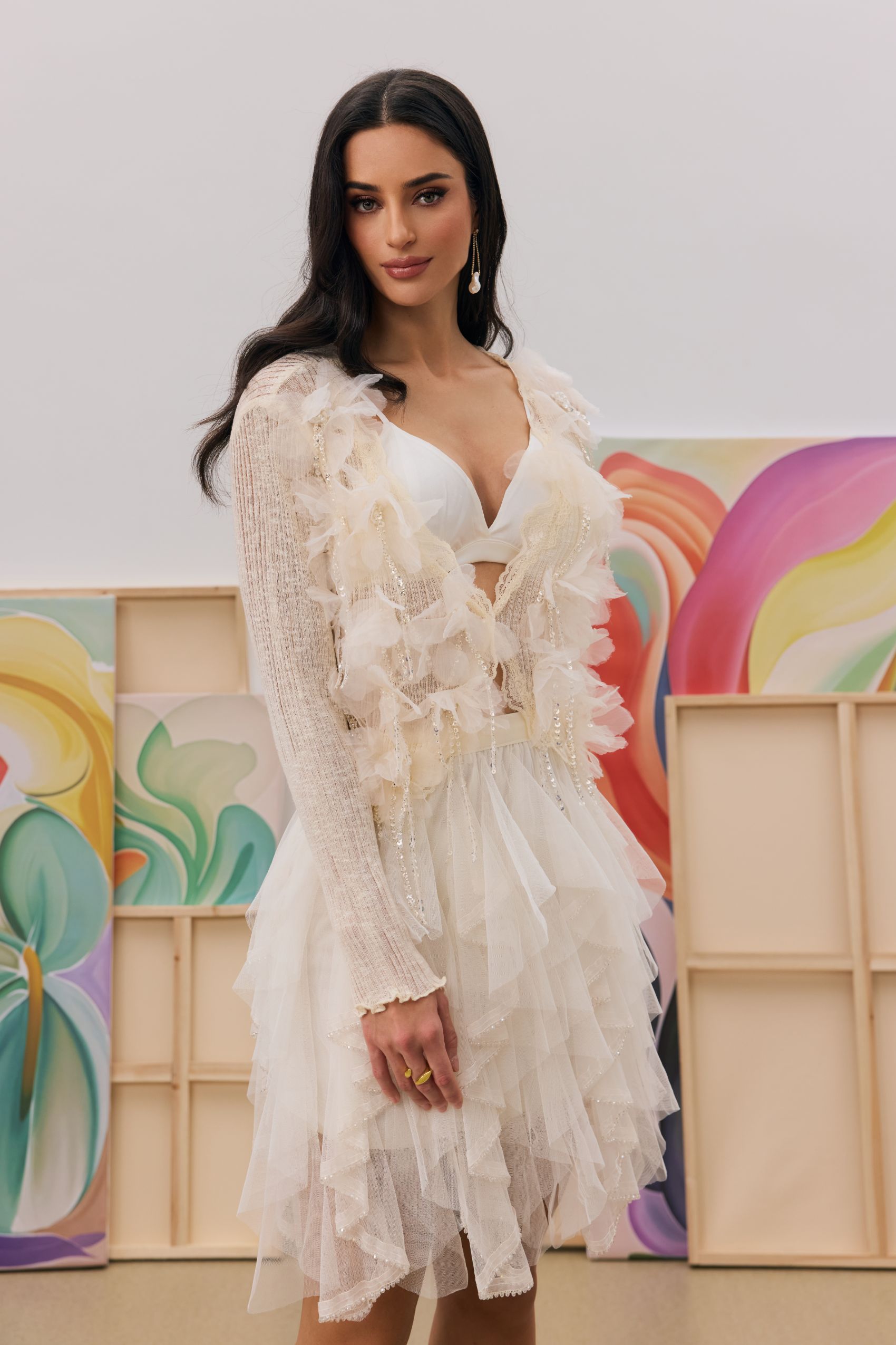 Judy Crystal Fringe Knit Cardigan-purelyfable