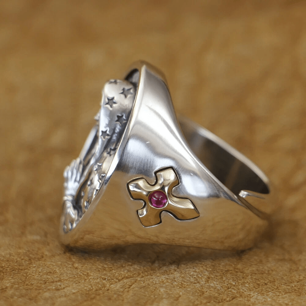 Christianartworkshop Virgin Mary Oval Ring in 925 Silver Divine Protection and Prayer