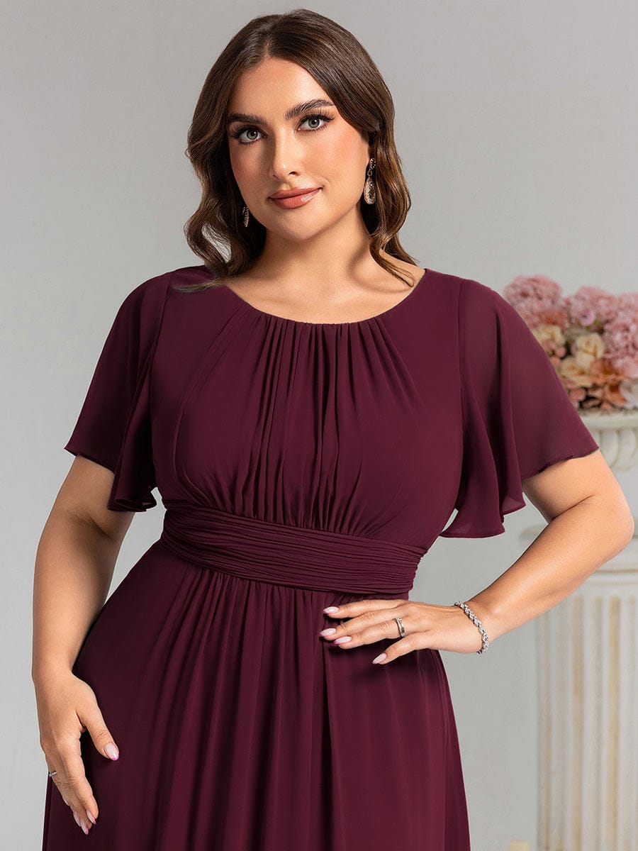 Plus Size Printed Chiffon Pleated Maxi Wedding Guest Dress