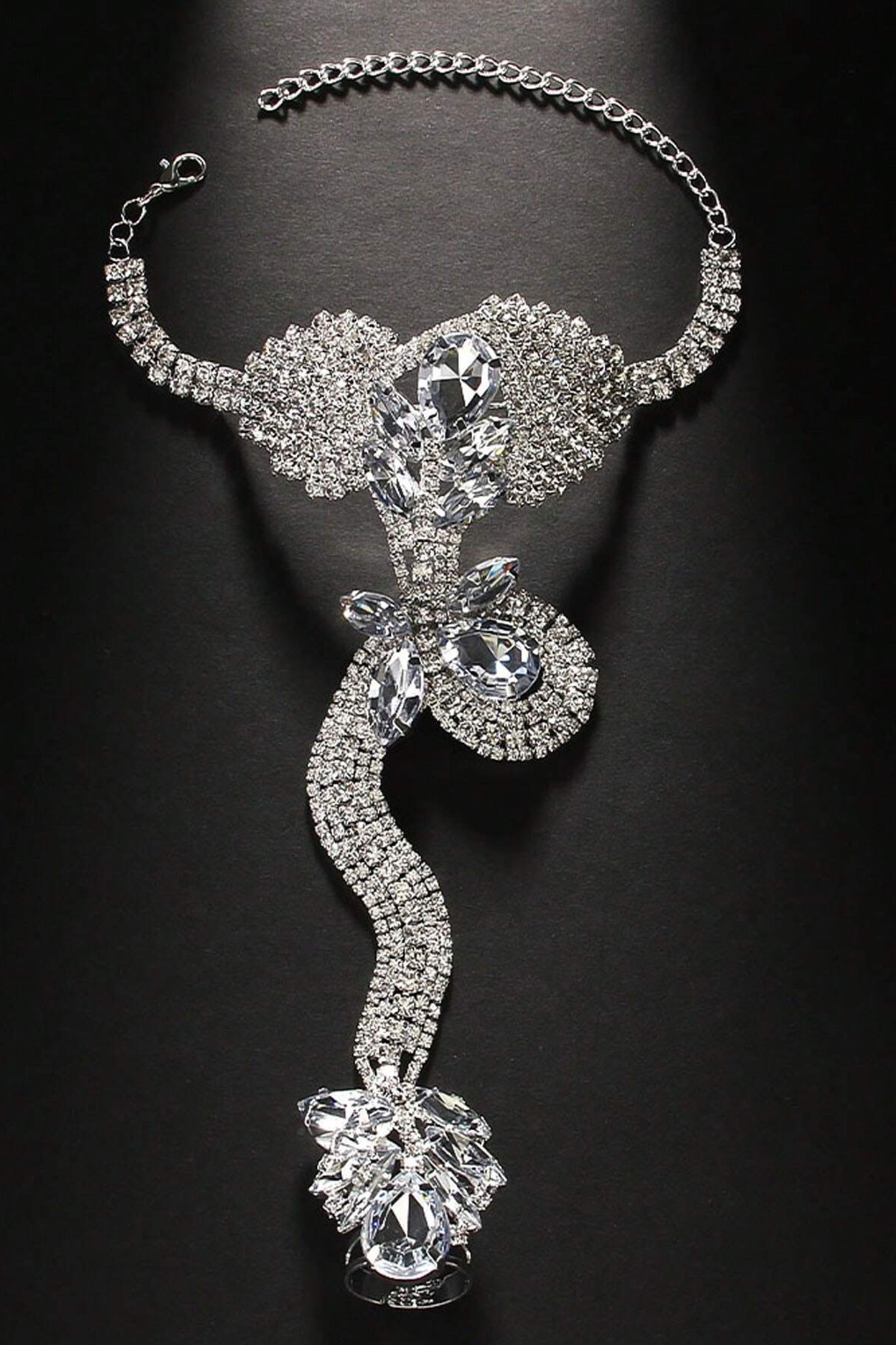 Crystal Snake Finger Ring Bracelet-purelyfable
