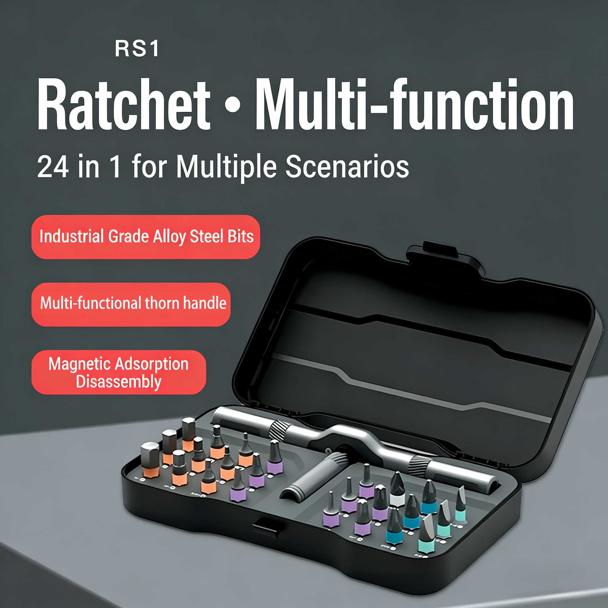 Ratchet Screwdriver Set 24-In-1 High Hardness S2 Steel Bit Multi-Functional Repair And Disassembly Combination Tool