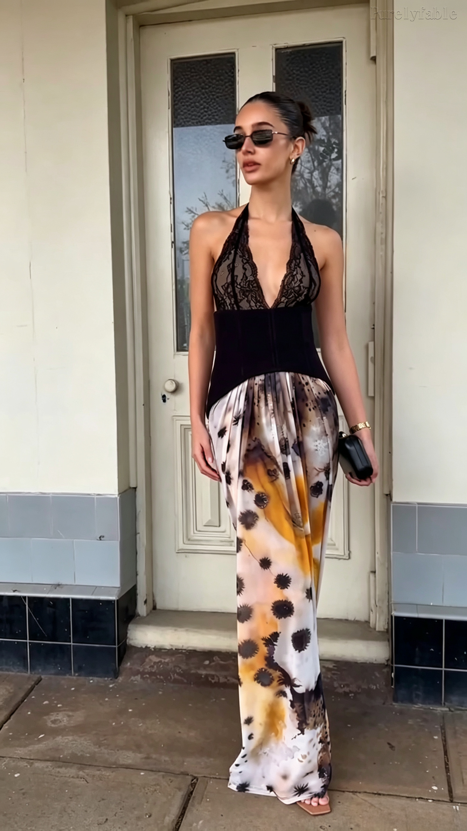 Viola Black Lace Collar-Print Dress