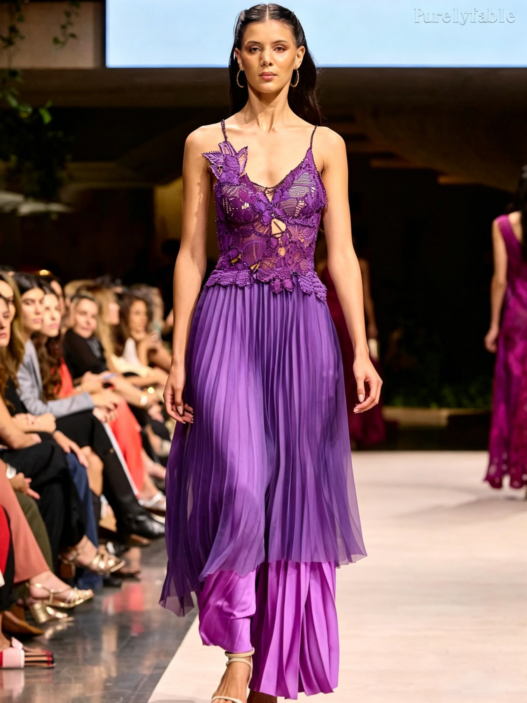 Rosamund Purple Butterfly Embroidered Layered Dress
