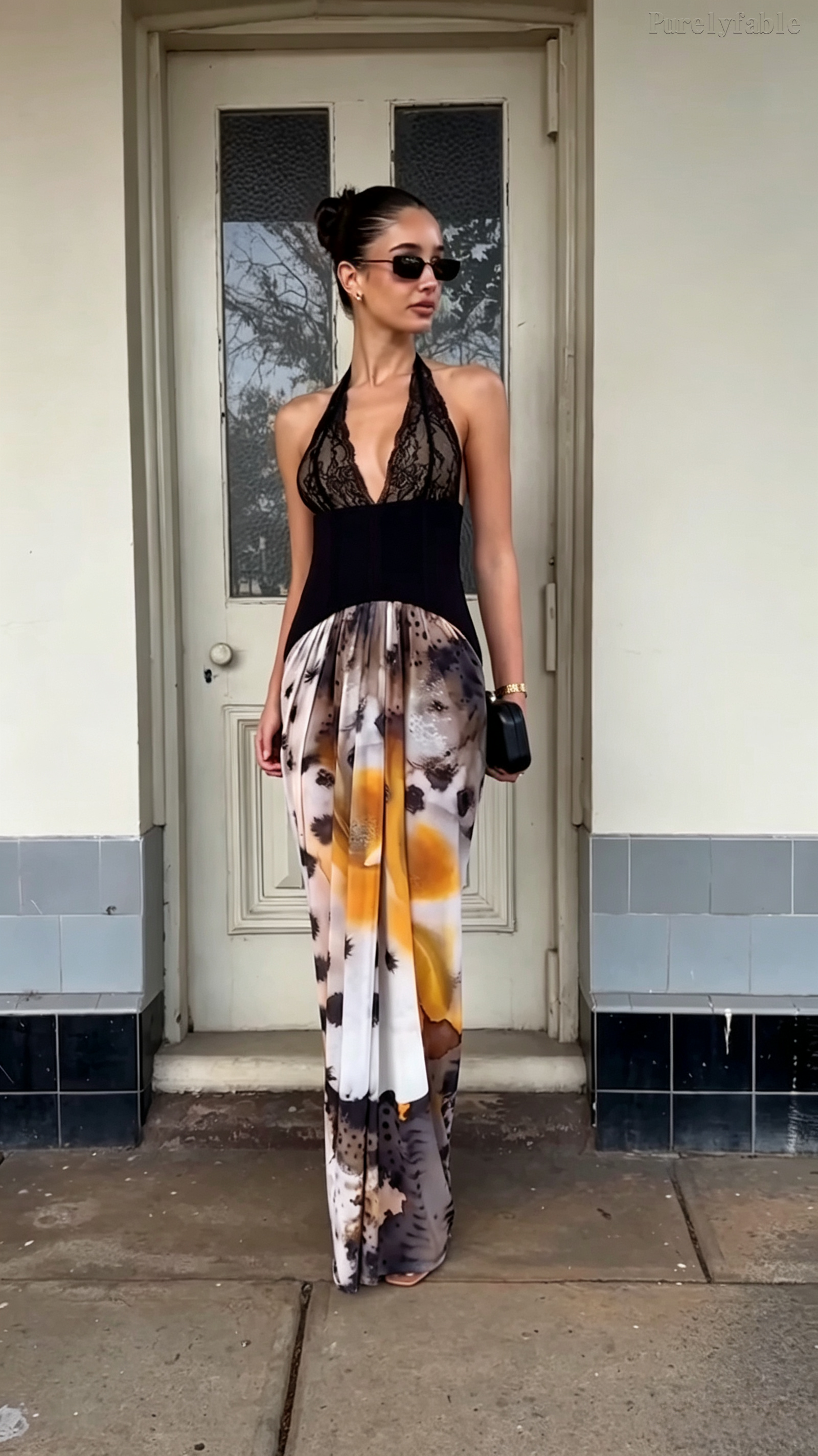 Viola Black Lace Collar-Print Dress