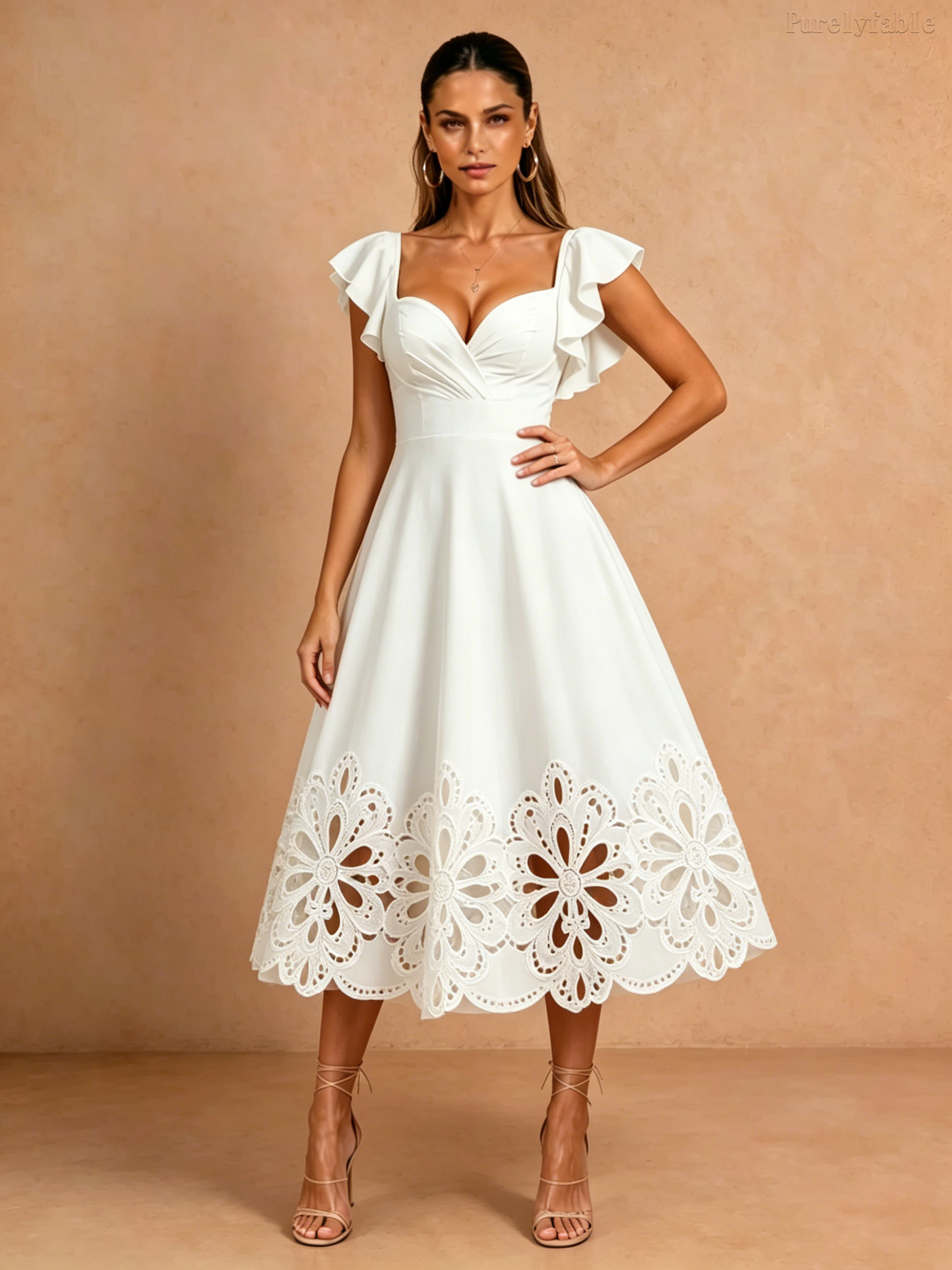 Elora White Ruffle Midi Dress