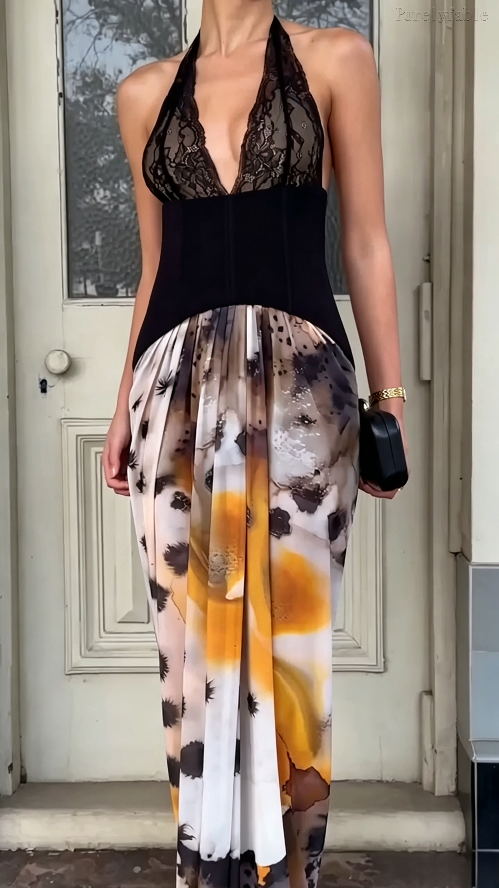 Viola Black Lace Collar-Print Dress