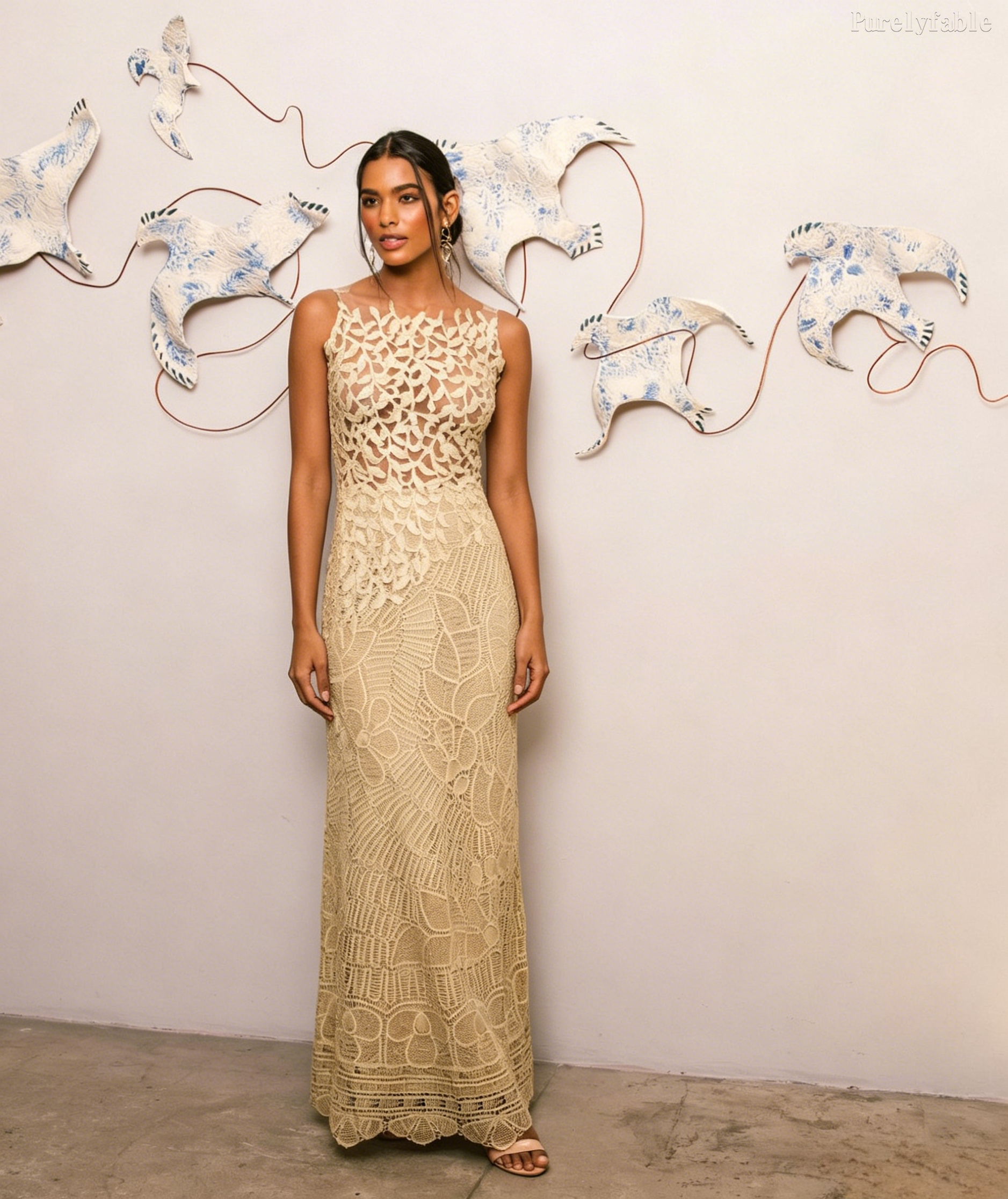 Arielle Yellow Sleeveless Open-Back Fishnet Dress