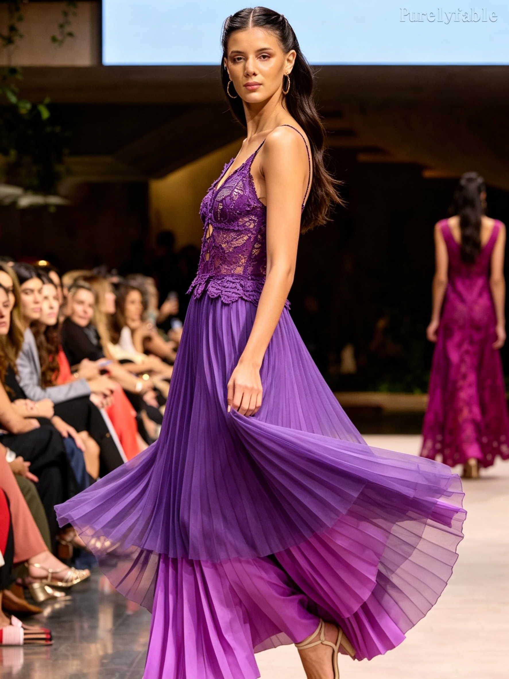 Rosamund Purple Butterfly Embroidered Layered Dress