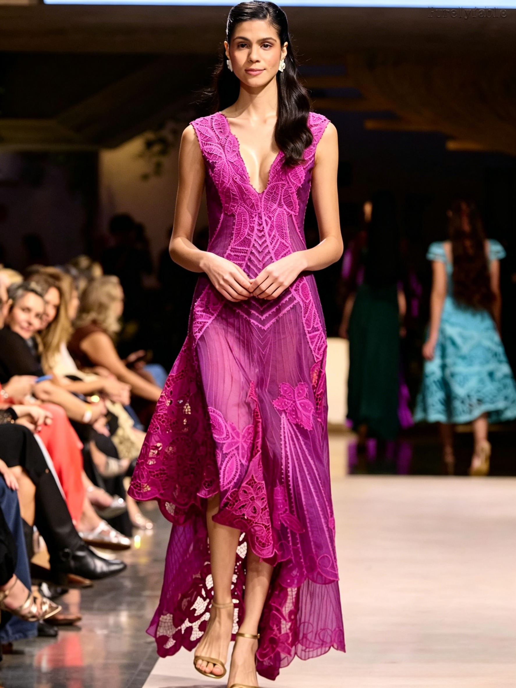 Talia Purple Sleeveless Deep V Floral Asymmetric Dress