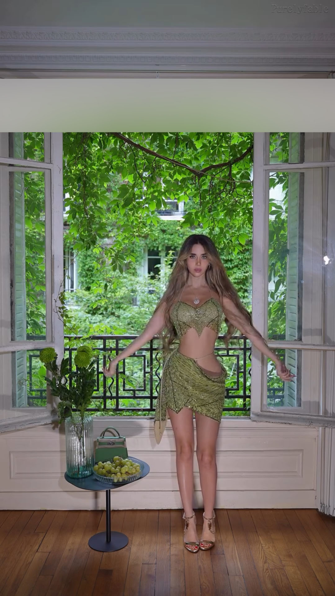 Antonella Green Glitter Irregular Wrap Two-Piece Set