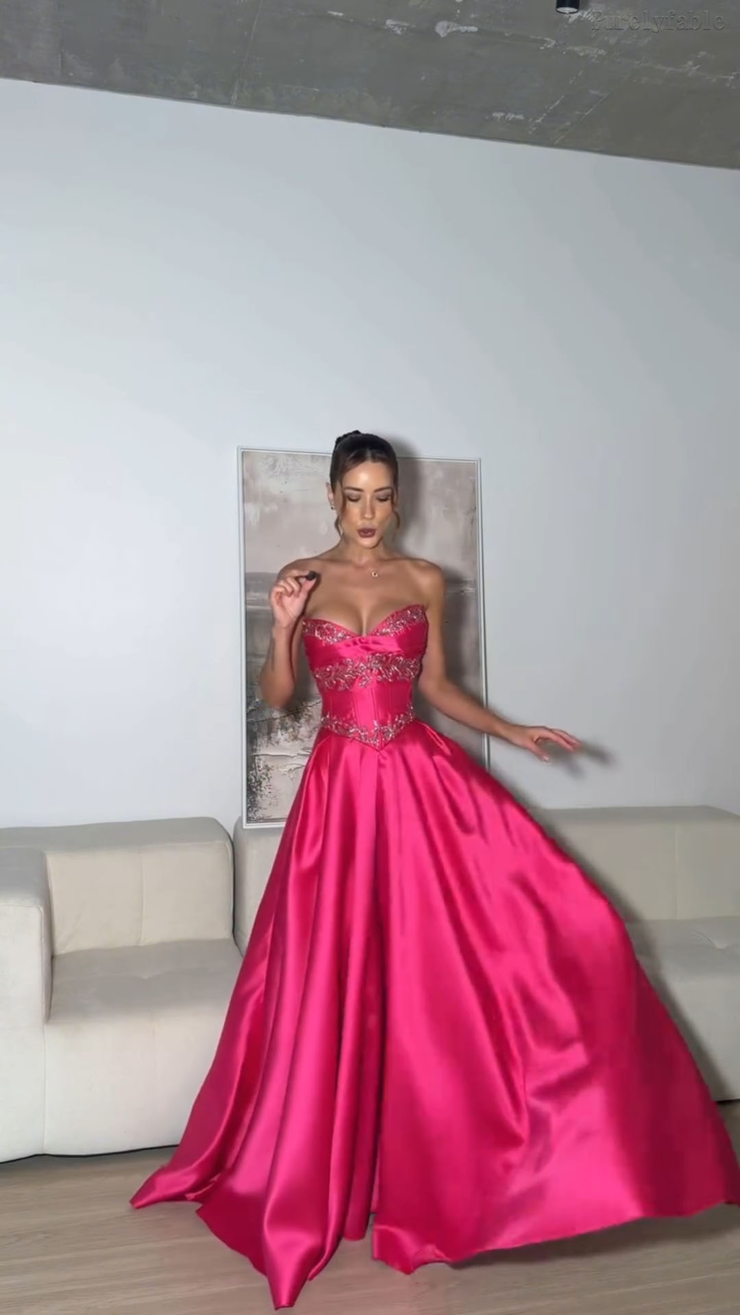 Helena Pink Strapless Satin Banquet Dress