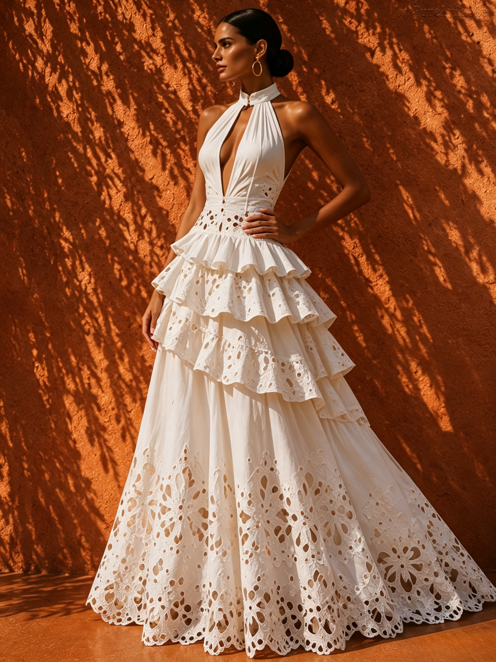 Elysia White Neckline Open-Length Dress
