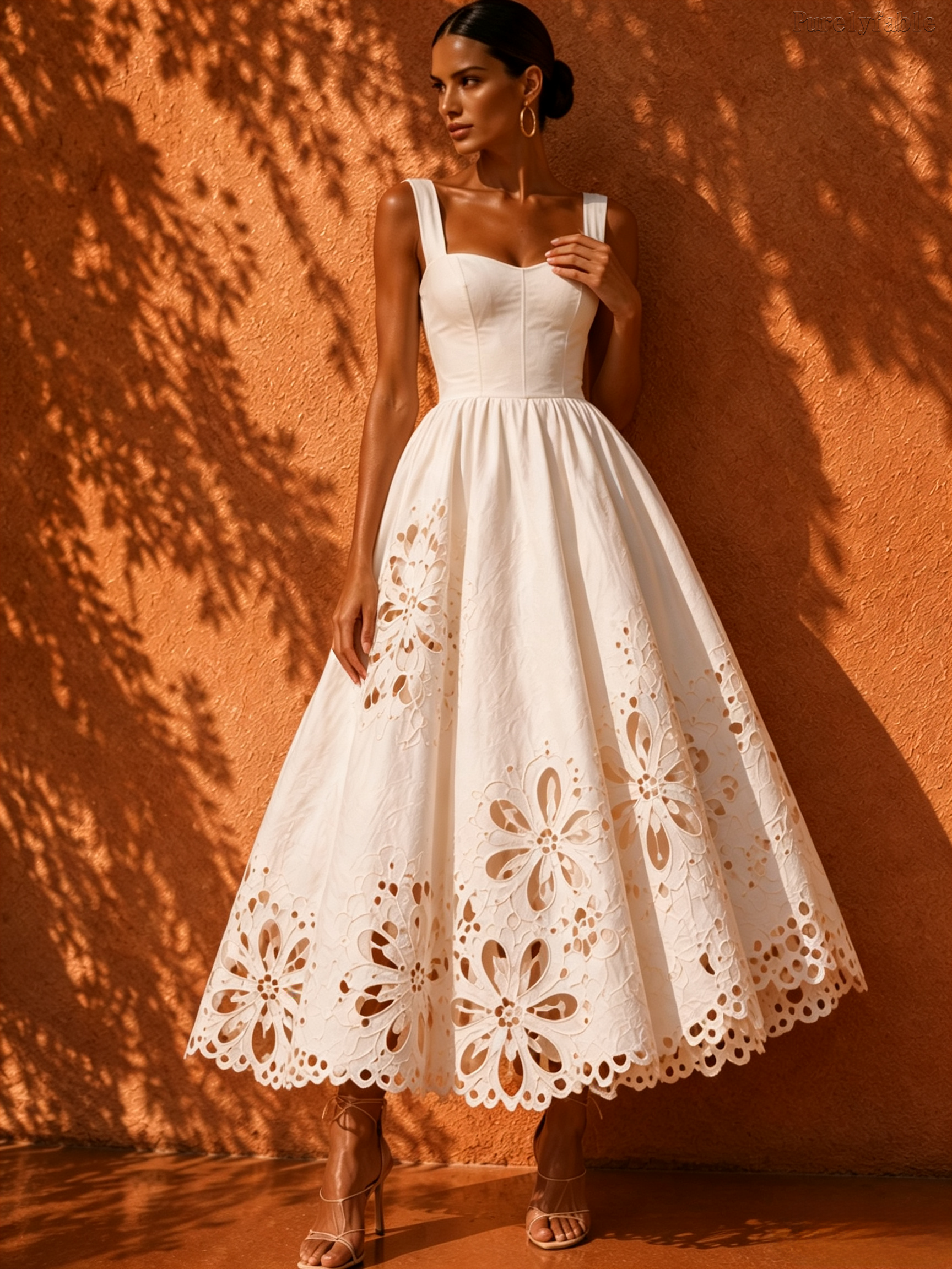 Elysia White Wide Shoulder Strap Open-Length Dress