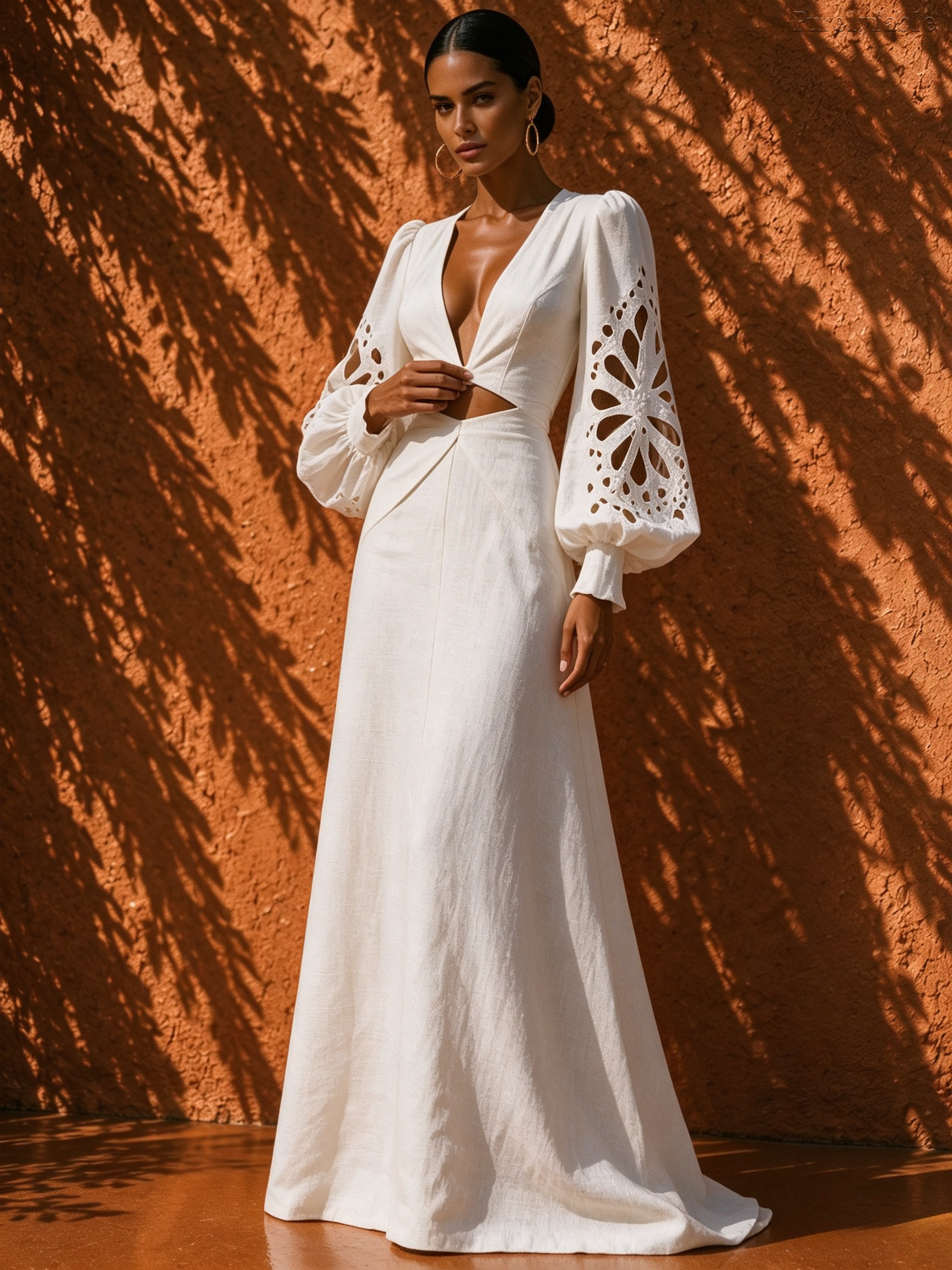 Elysia White Striped Floor-Length Sleeveless Dress