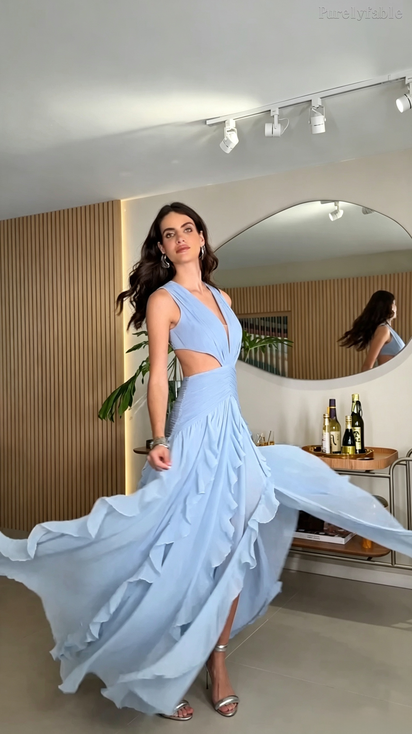 Jadzia Blue Neckline Front-Opening Deep V Skirt