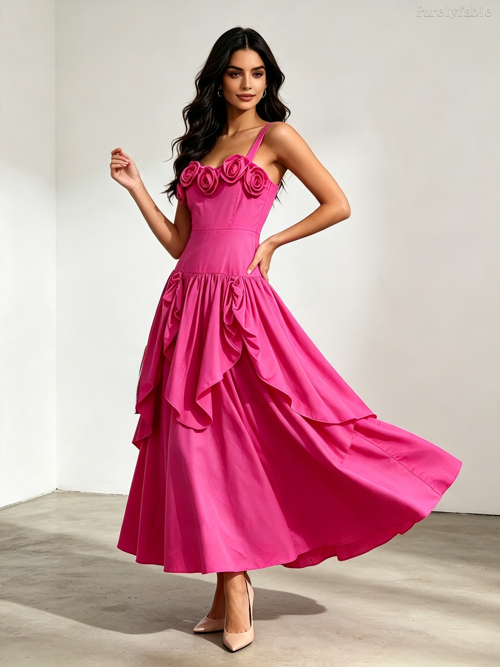 Eloise Rose-Colored High-Waisted A-Line Strapless Long Dress