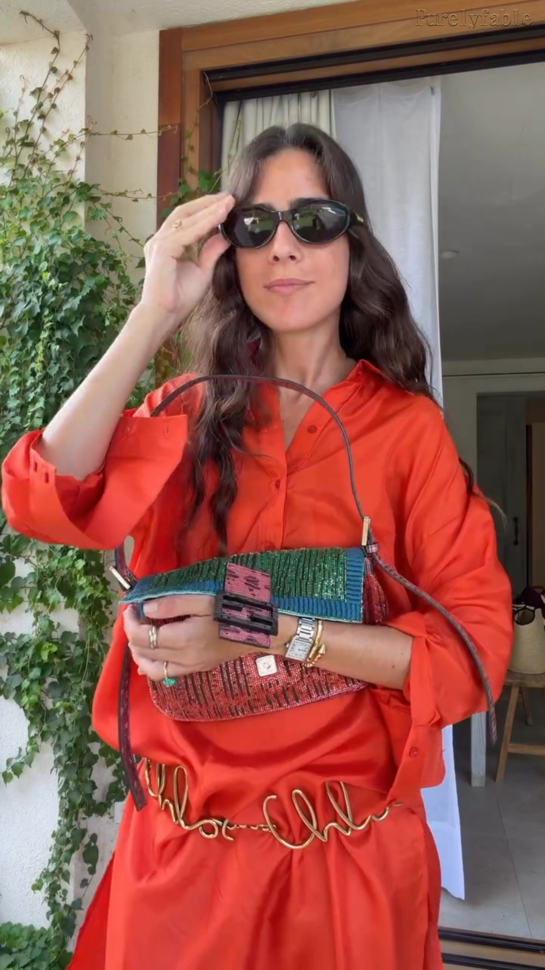 Mariana Orange Collared Half-Buttoned Blouse Dress