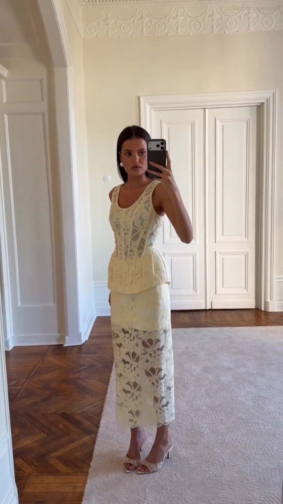Elodie White Sleeveless Lace Midi Dress of Two Set