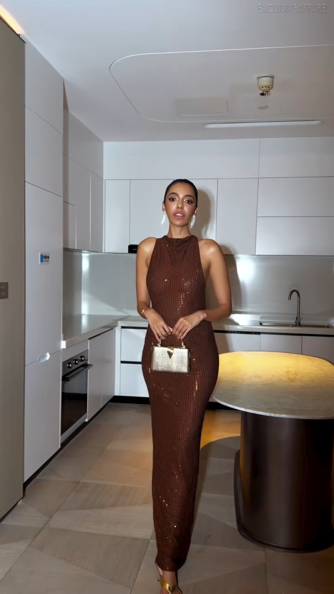 Josephine Brown Flowing Draped Backless Dress